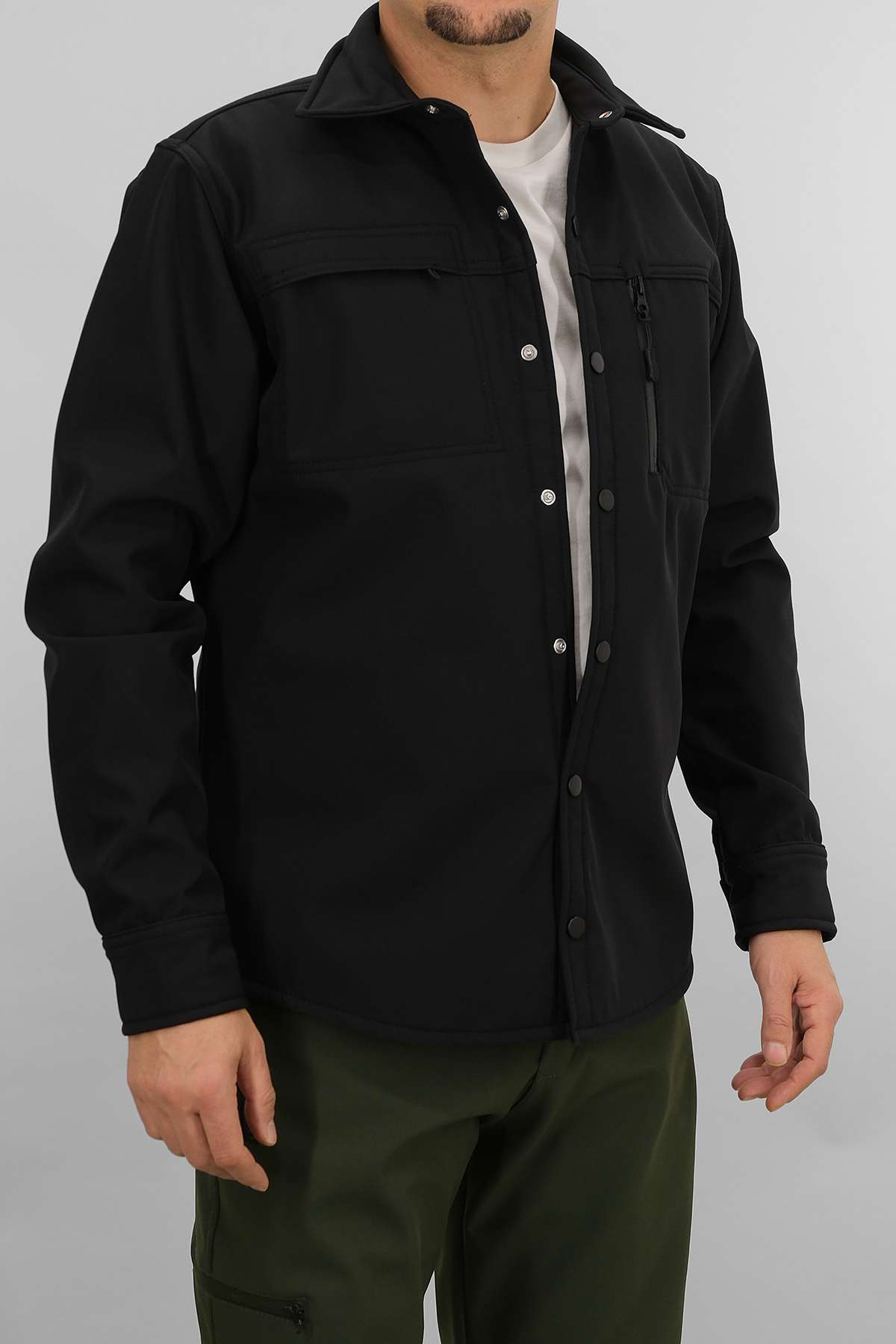 Erkek Siyah Slimfit Dar Kalıp Softshell Gömlek — مشکی SW-16858 — تصویر 3 از 8