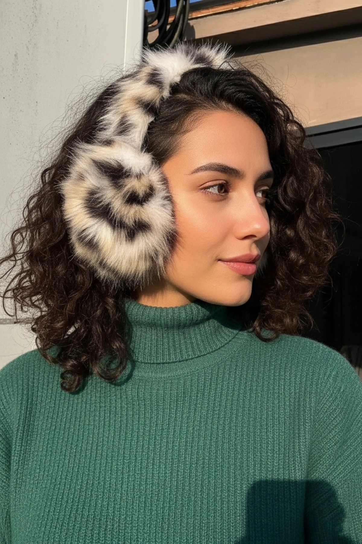 PRVT Kadın Leopar Desenli Yapay Kürk Peluş Kulaklık, Soğuk Geçirmez, Yumuşak Kışlık Kulak Isıtıcı görsel 3