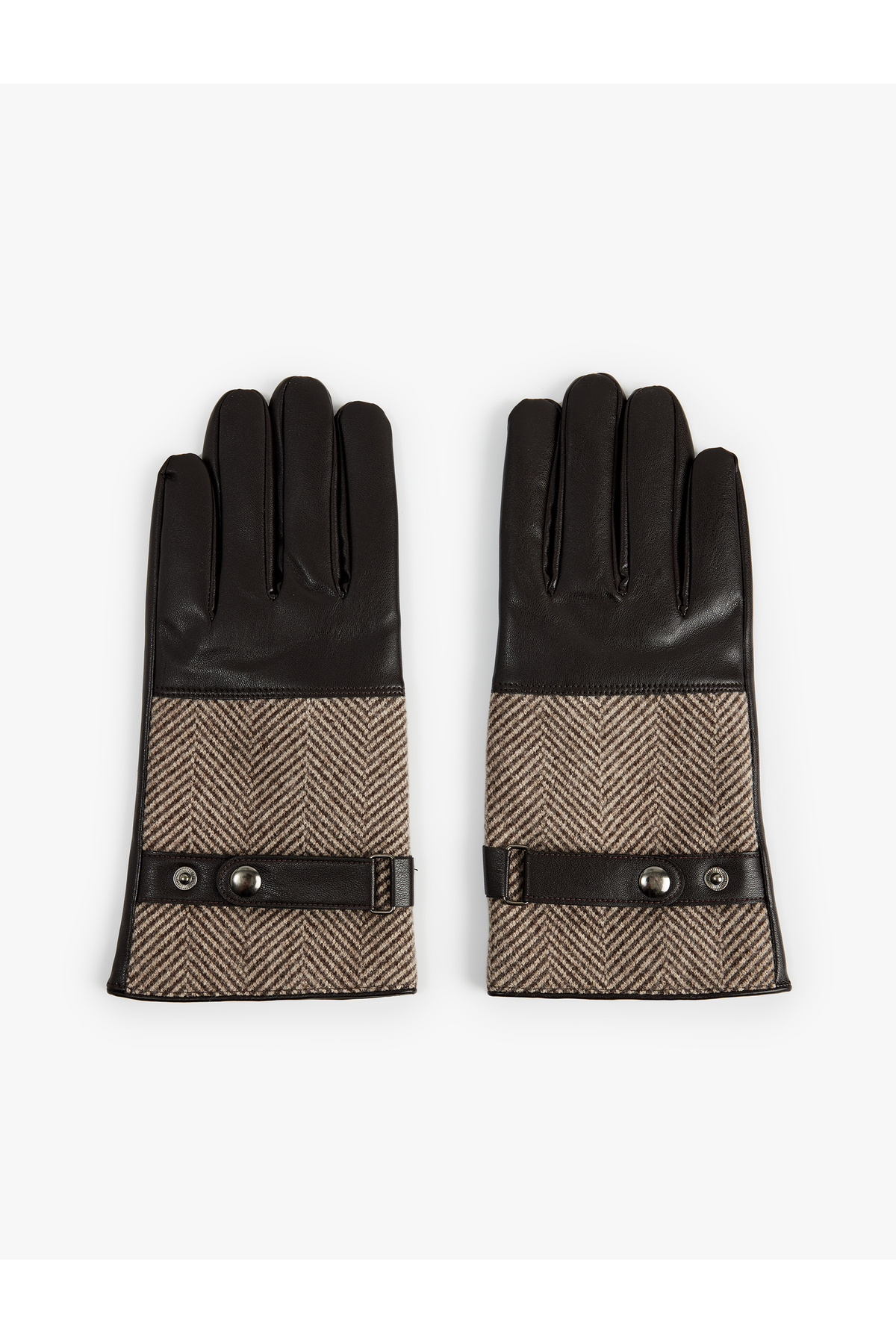 Koton Çıtçıt Düğmeli Balıksırtı Desenli Kumaş Detaylı Suni Deri Eldiven