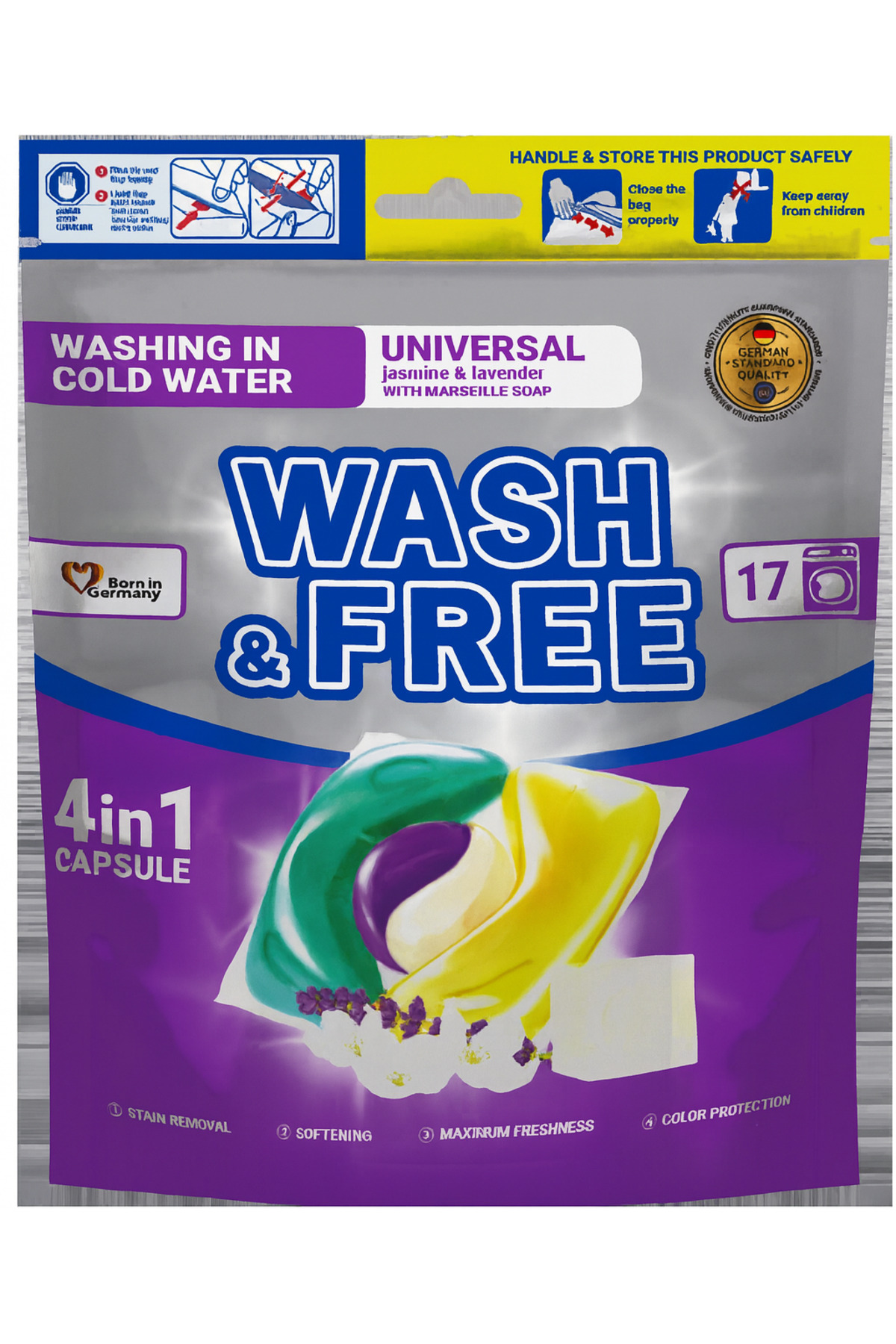 Wash & Free Κάψουλες απορρυπαντικού ρούχων με άρωμα γιασεμιού και λεβάντας κα...