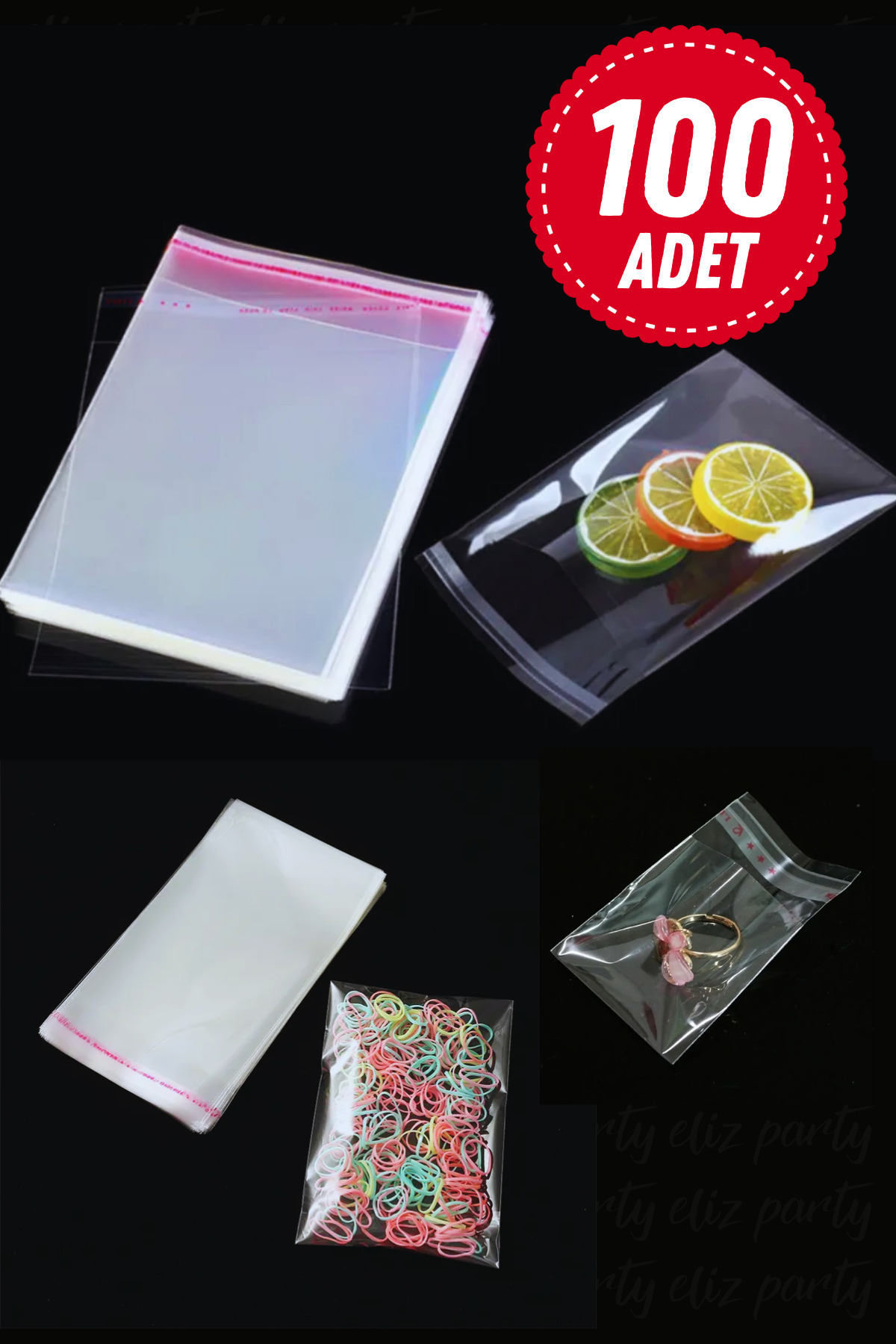Anadolu Ambalaj Market 13x20 cm Şeffaf Bantlı Parlak OPP Jelatin Poşet – 100 Adet Hediye, Çeyiz ve Paketleme Poşeti
