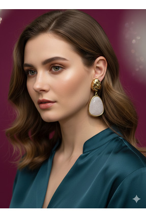 S & E Zara Model Taş Beyaz Küpe