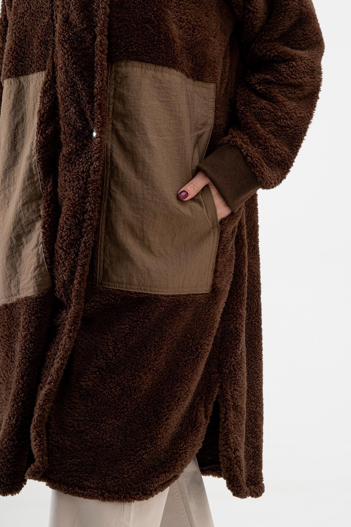 Bold & Young  Dik Yakalı Paraşüt Karışımlı Wellsoft Peluş Fermuarlı Çıtçıtlı Manto - Görsel 5