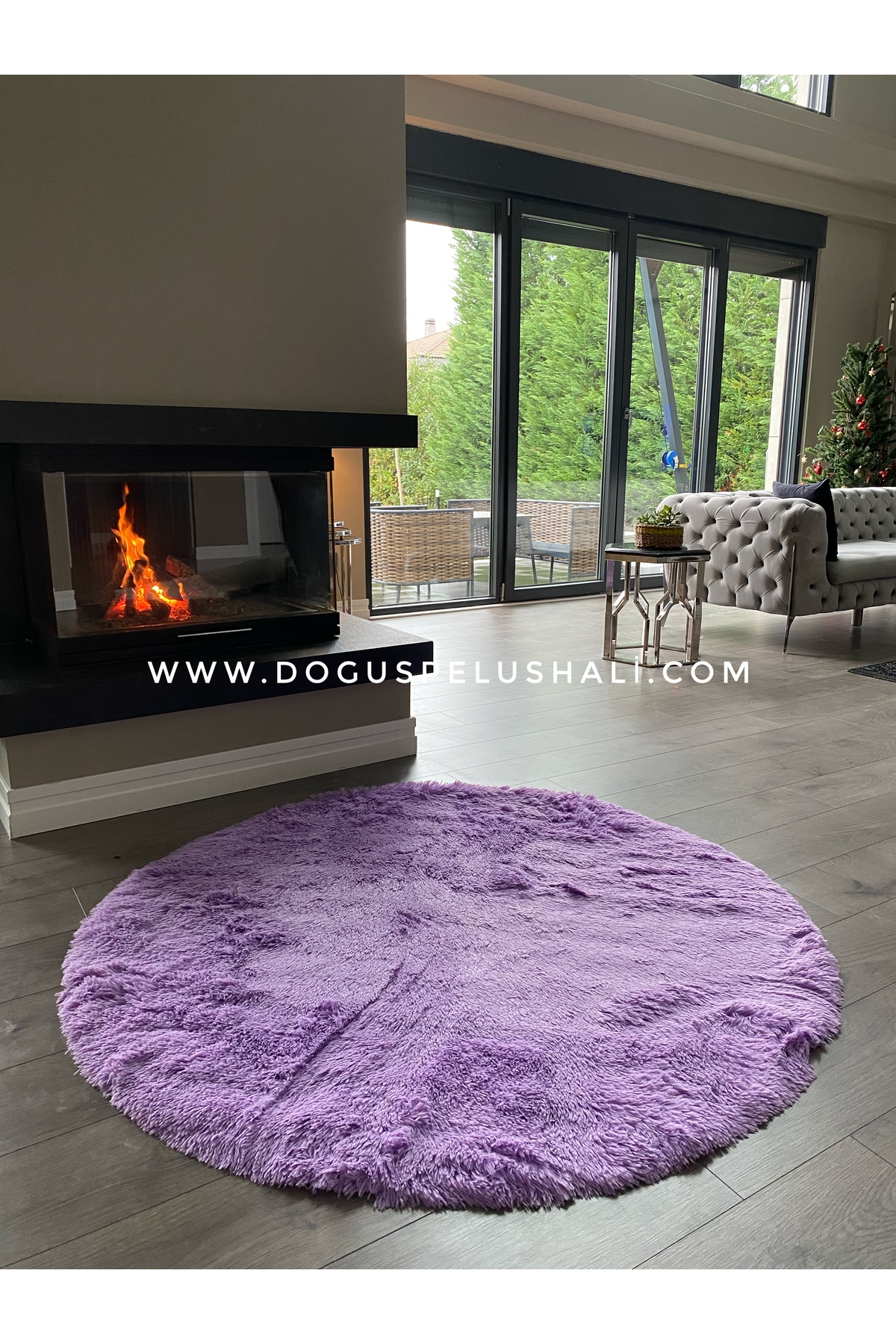 Rabbit Lilac Soft Textured Plush Rug Round