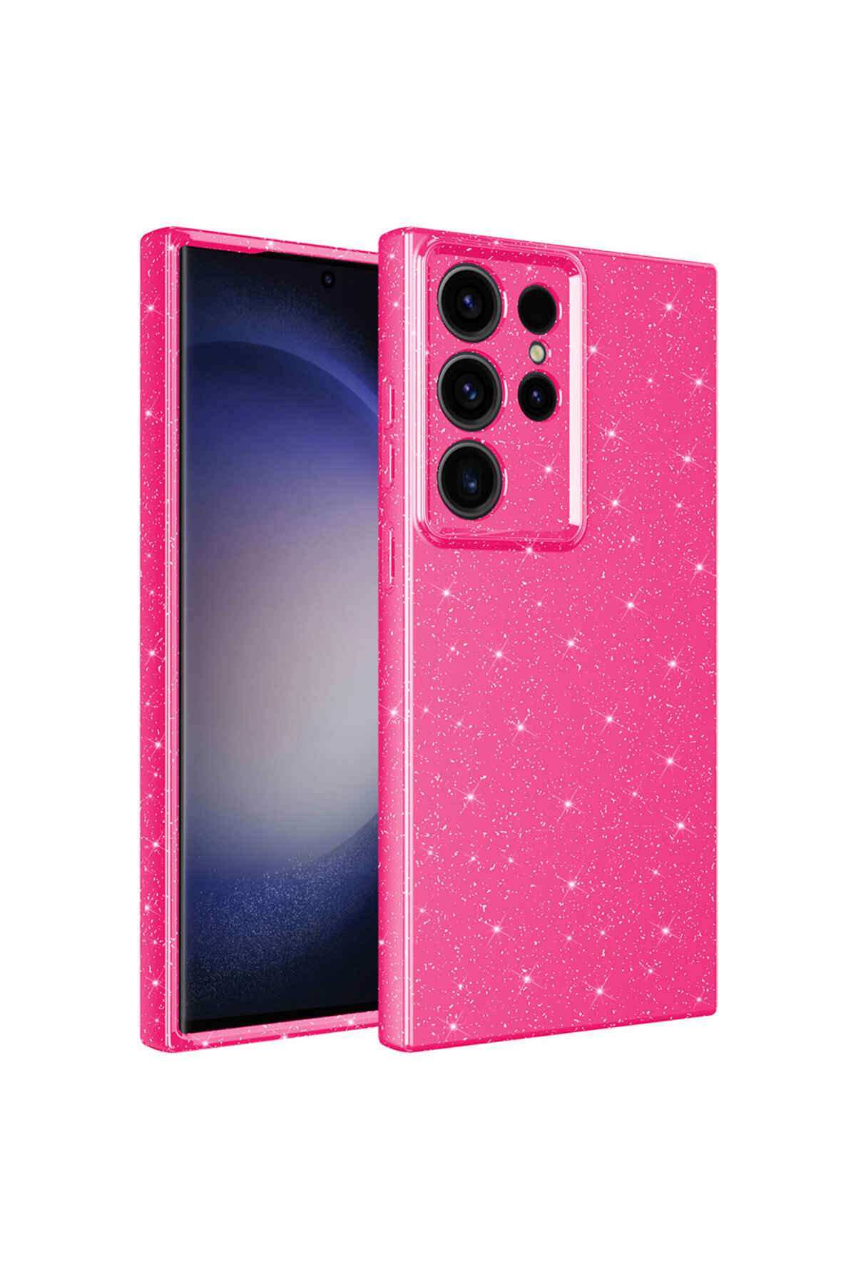 Galaxy S23 Ultra Uyumlu Kamera Korumalı Simli Lüks TCMK Koton Kılıf-Pembe Koyu