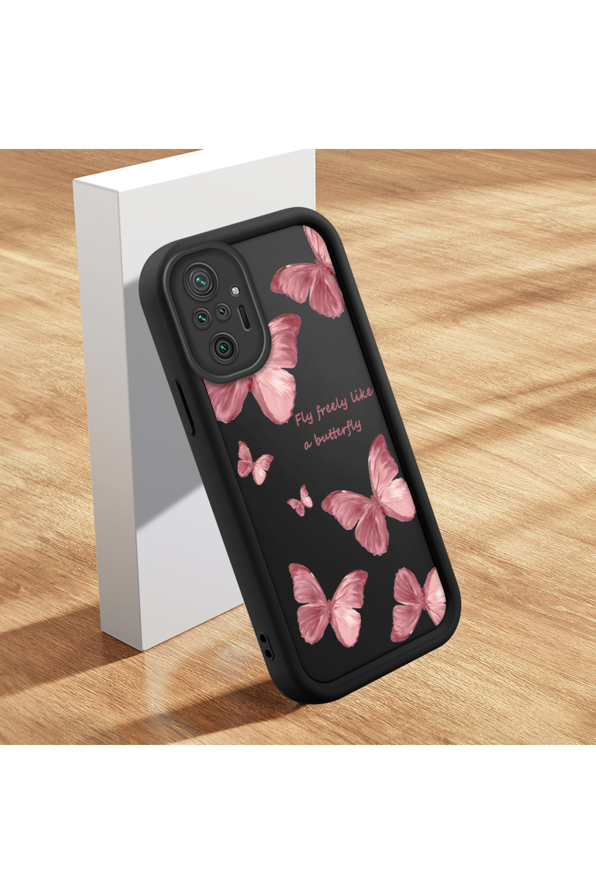 Xiaomi Redmi Note 10 Pro Compatible Black Silicone Butterfly Pattern Impact Protection Case