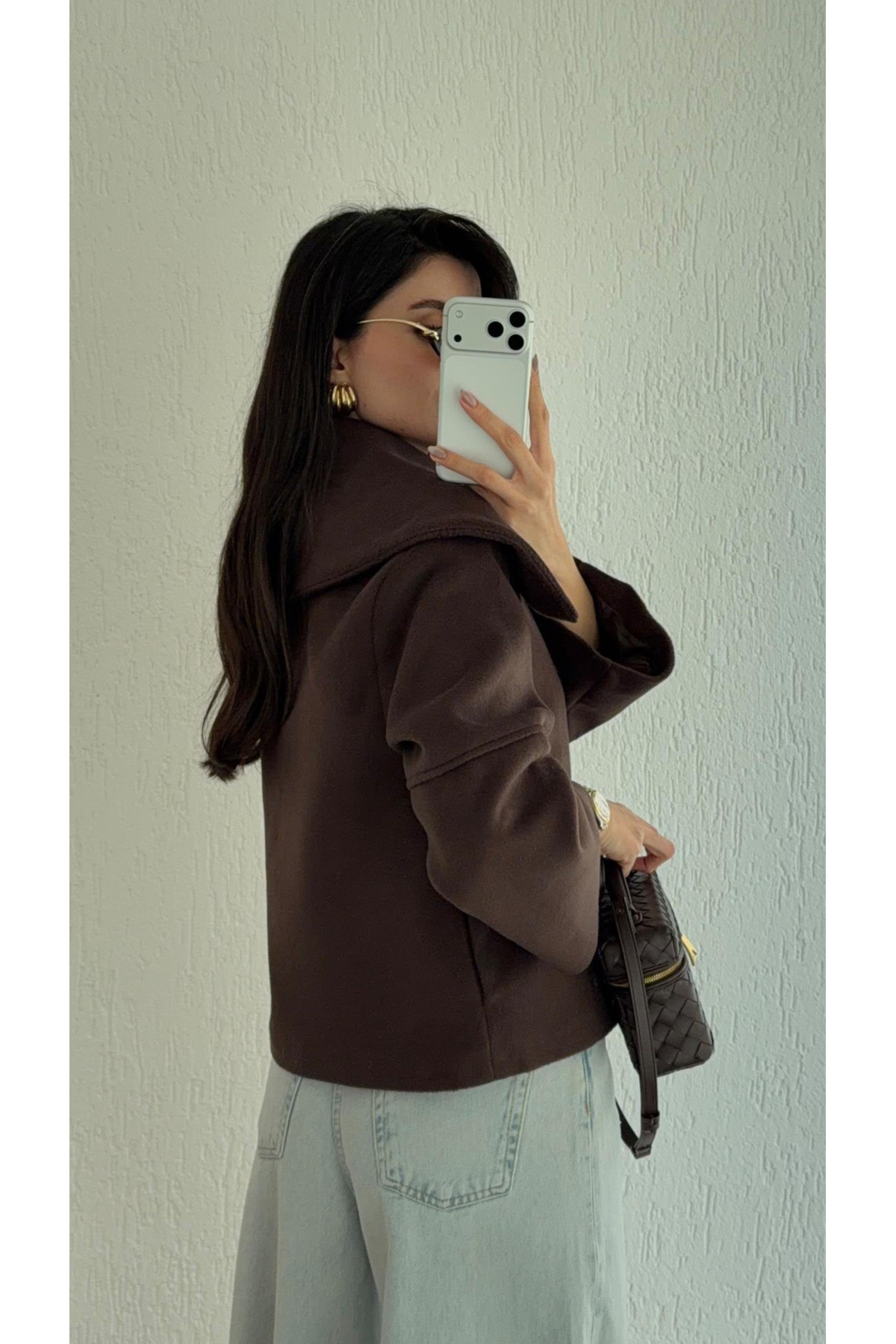 My Blog  Kahverengi Düğme Detaylı Kısa Kaşe Ceket - 7675 - Görsel 6