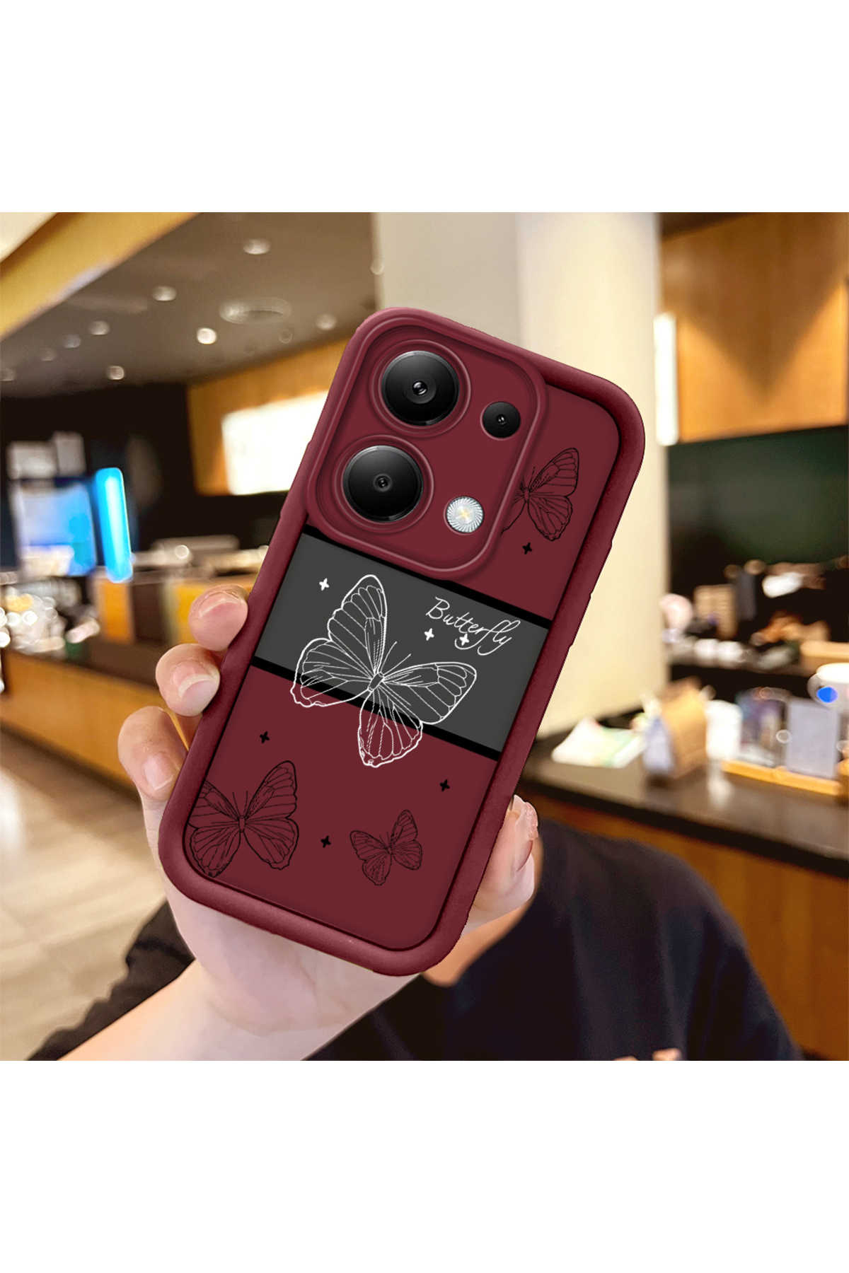 Xiaomi Redmi Note 13 Pro 4G Compatible Burgundy Silicone Ribbon Pattern Shockproof Phone Case