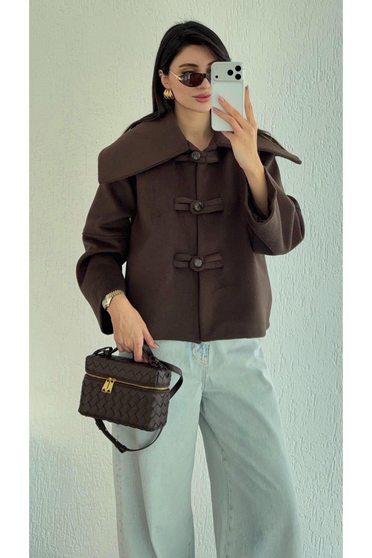 My Blog  Kahverengi Düğme Detaylı Kısa Kaşe Ceket - 7675