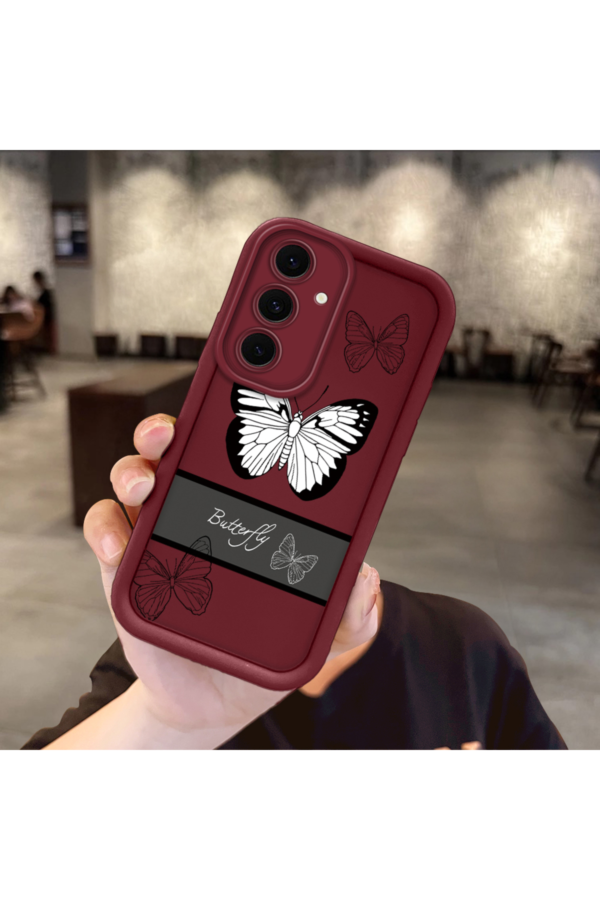 Samsung Galaxy S24 Fe Compatible Burgundy Silicone Ribbon Pattern Shockproof Phone Case