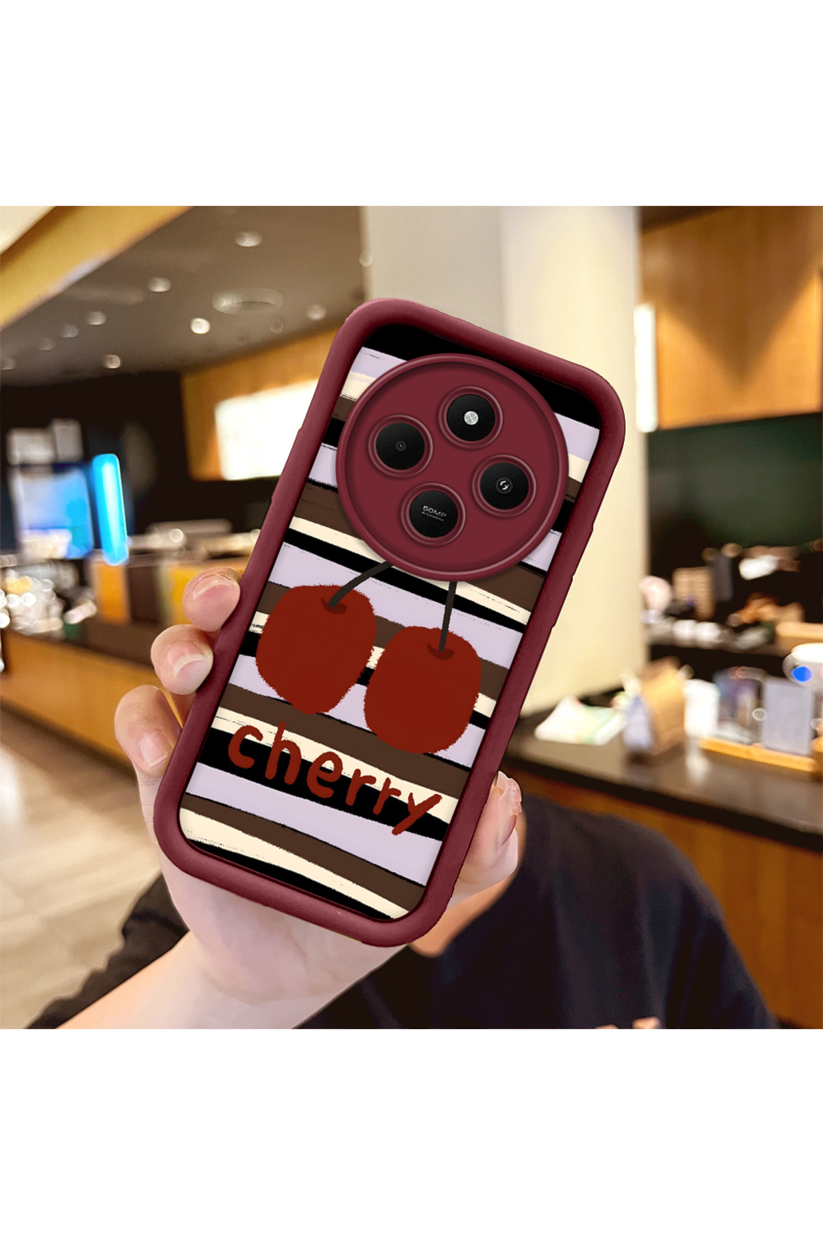 Xiaomi Redmi 14c Compatible Burgundy Silicone Fruit Pattern Shockproof Phone Case