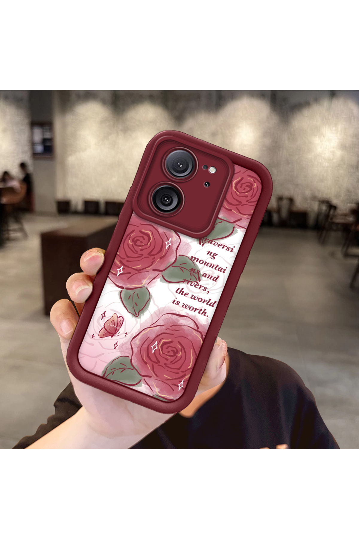 Xiaomi Mi 13T Pro/Mi 13T Compatible Lovely Rose Pattern Claret Red Silicone Impact Protection Case