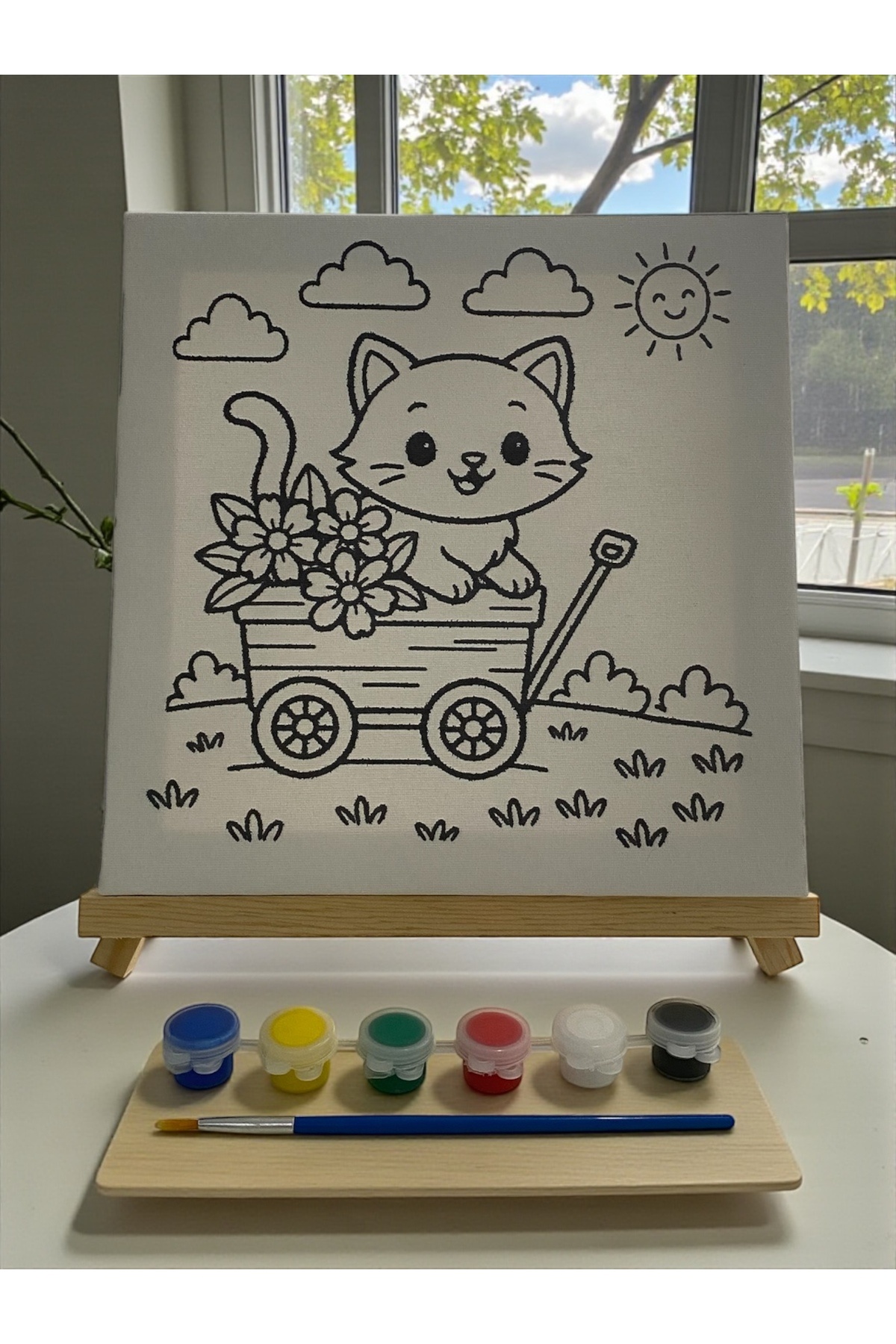 Asra Çocuklar İçin Tuval Boyama Seti (Tuval, Şövale, Fırça ve 6 Renk Akrilik Boya Seti)