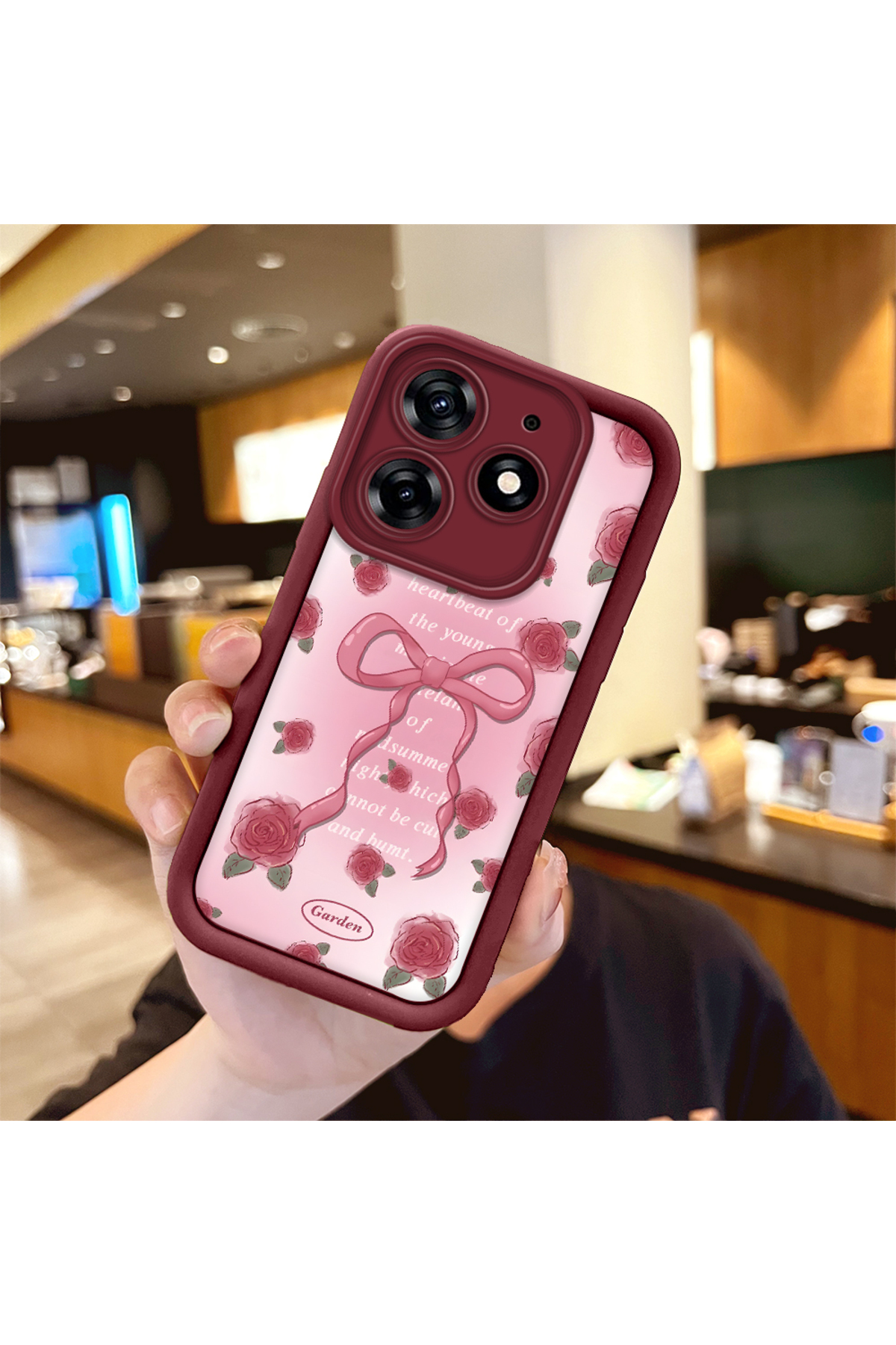 Tecno Spark 10 Pro 4G Compatible Lovely Rose Pattern Claret Red Silicone Impact Protection Case