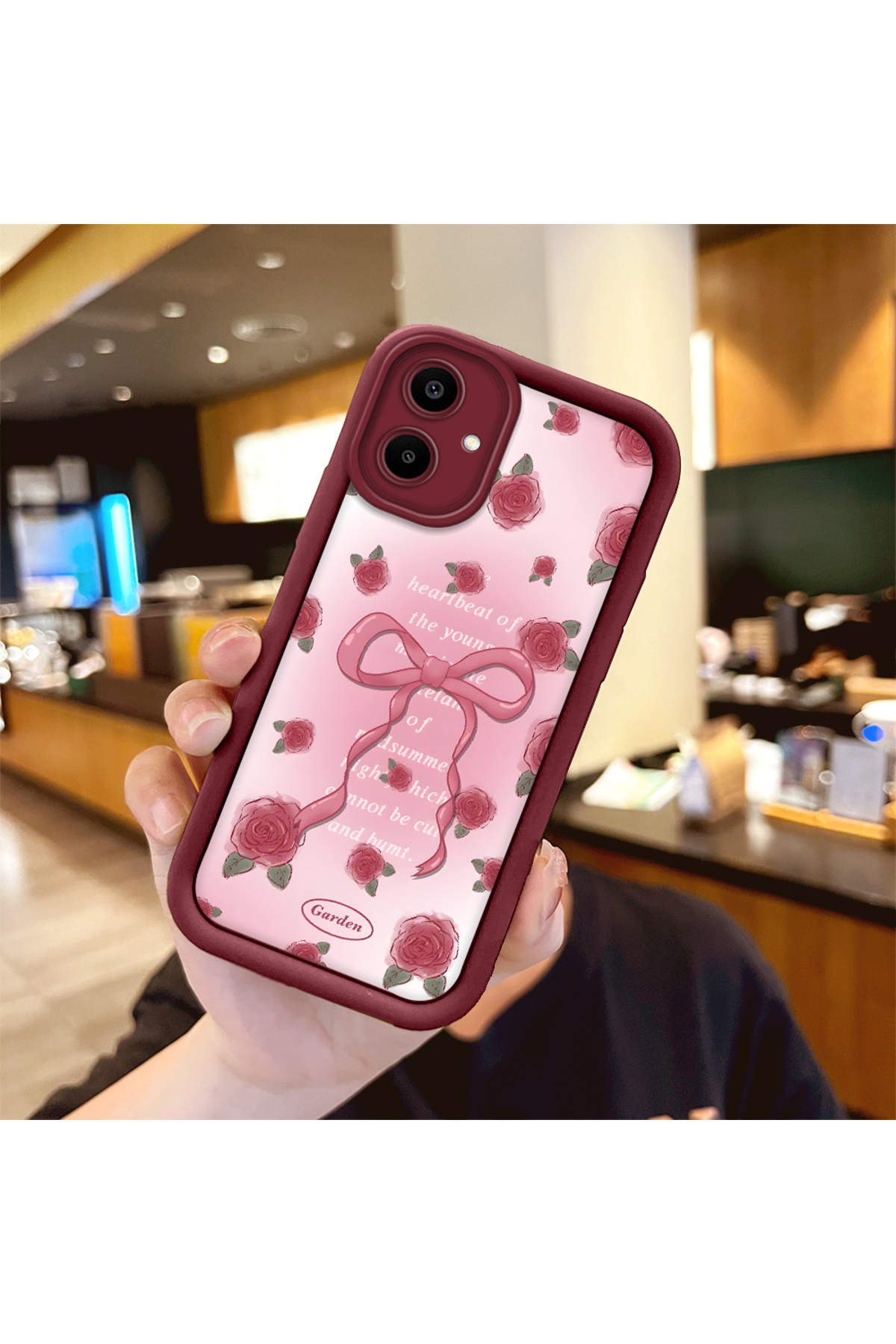Samsung Galaxy A06 Compatible Lovely Rose Pattern Claret Red Silicone Impact Protection Case