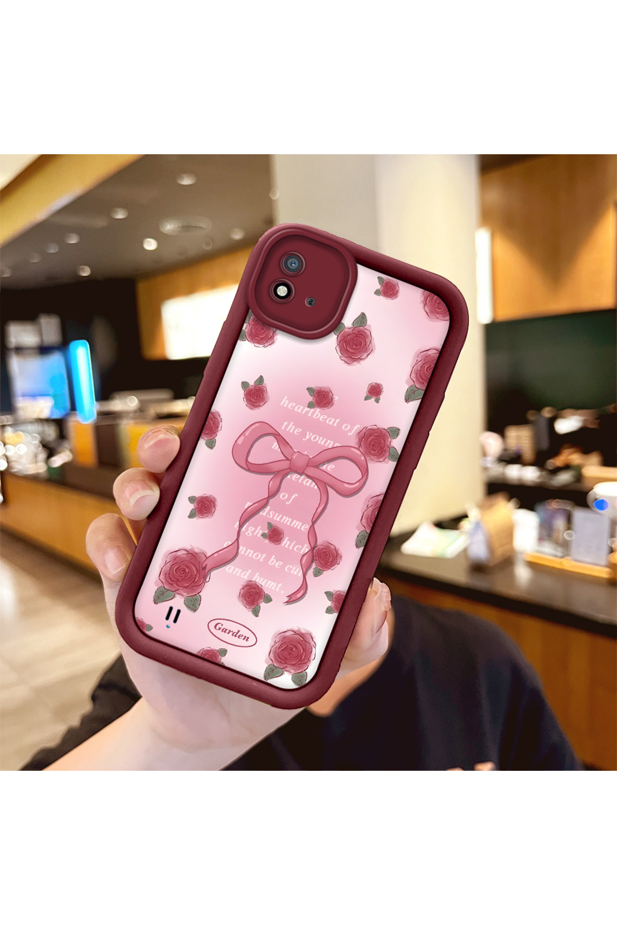 Realme C11 2021 Compatible Lovely Rose Pattern Claret Red Silicone Impact Protection Case