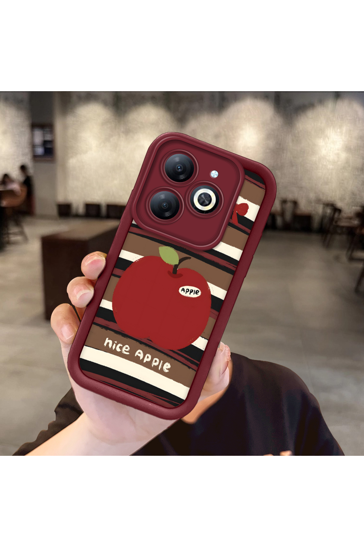 Tecno Spark 20/20C Compatible Burgundy Silicone Fruit Pattern Shockproof Phone Case