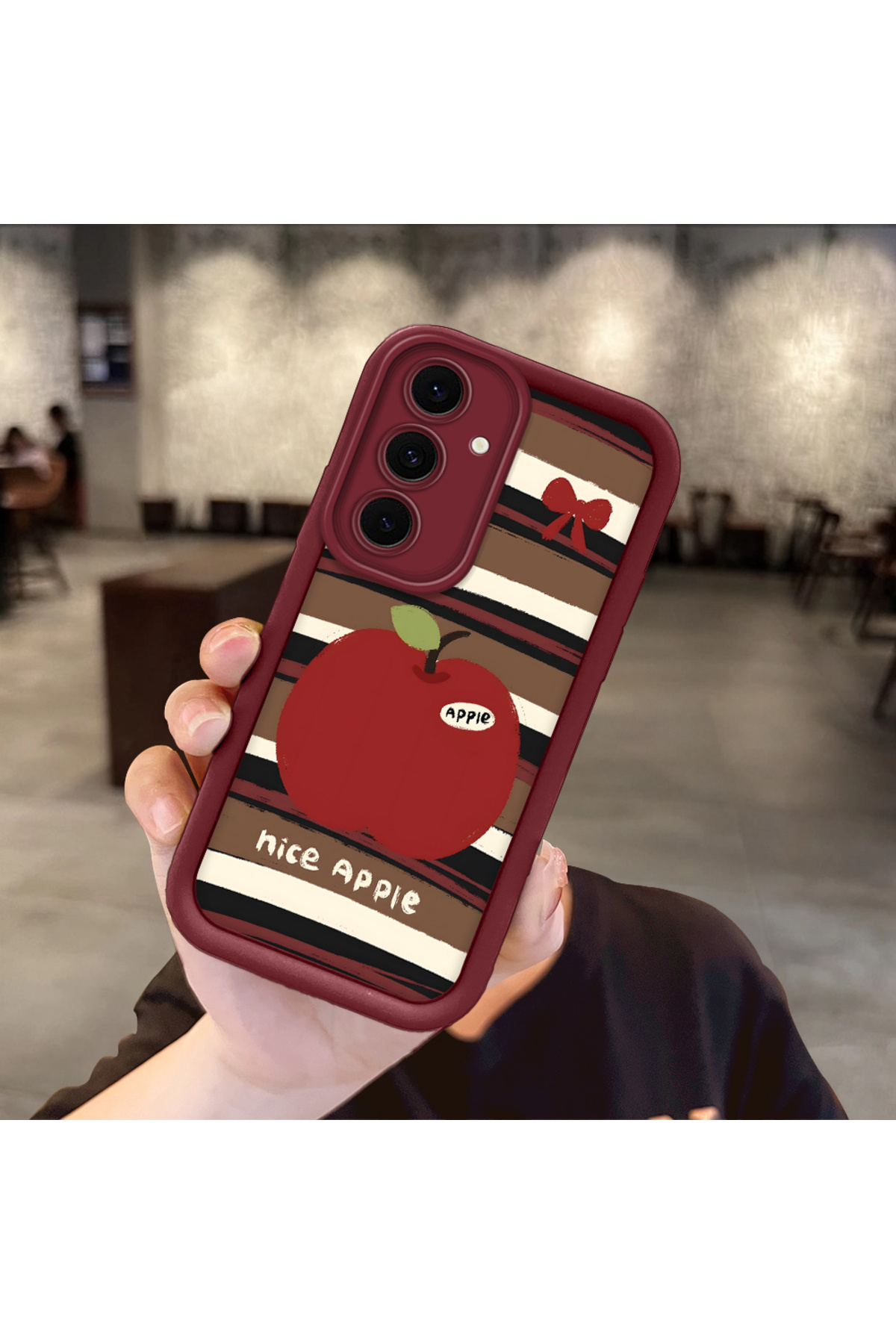 Samsung Galaxy S24 Fe Compatible Burgundy Silicone Fruit Pattern Shockproof Phone Case