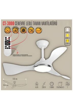Cata CT-3000 Modern Tavan Vantilatörü Beyaz LED Işıklı ve Uzaktan Kumandalı