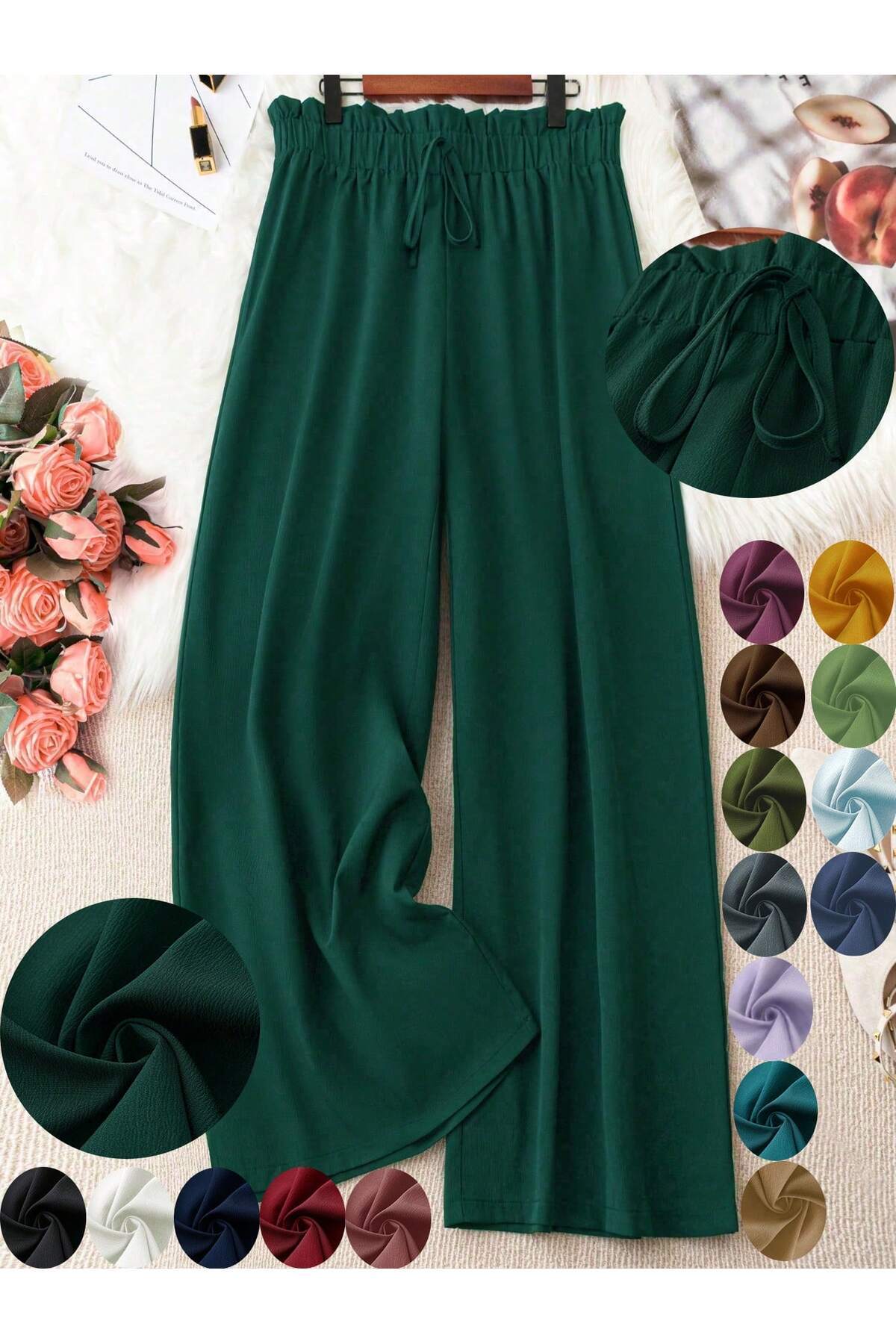 SPORTİVEA Kadın Beli Lastikli Büyük Beden Palazzo Pantolon