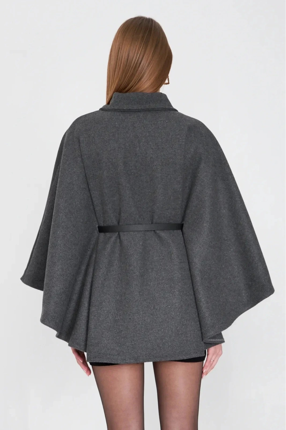 KAZAX  Kemerli kaşe panço antrasit pt - Görsel 3