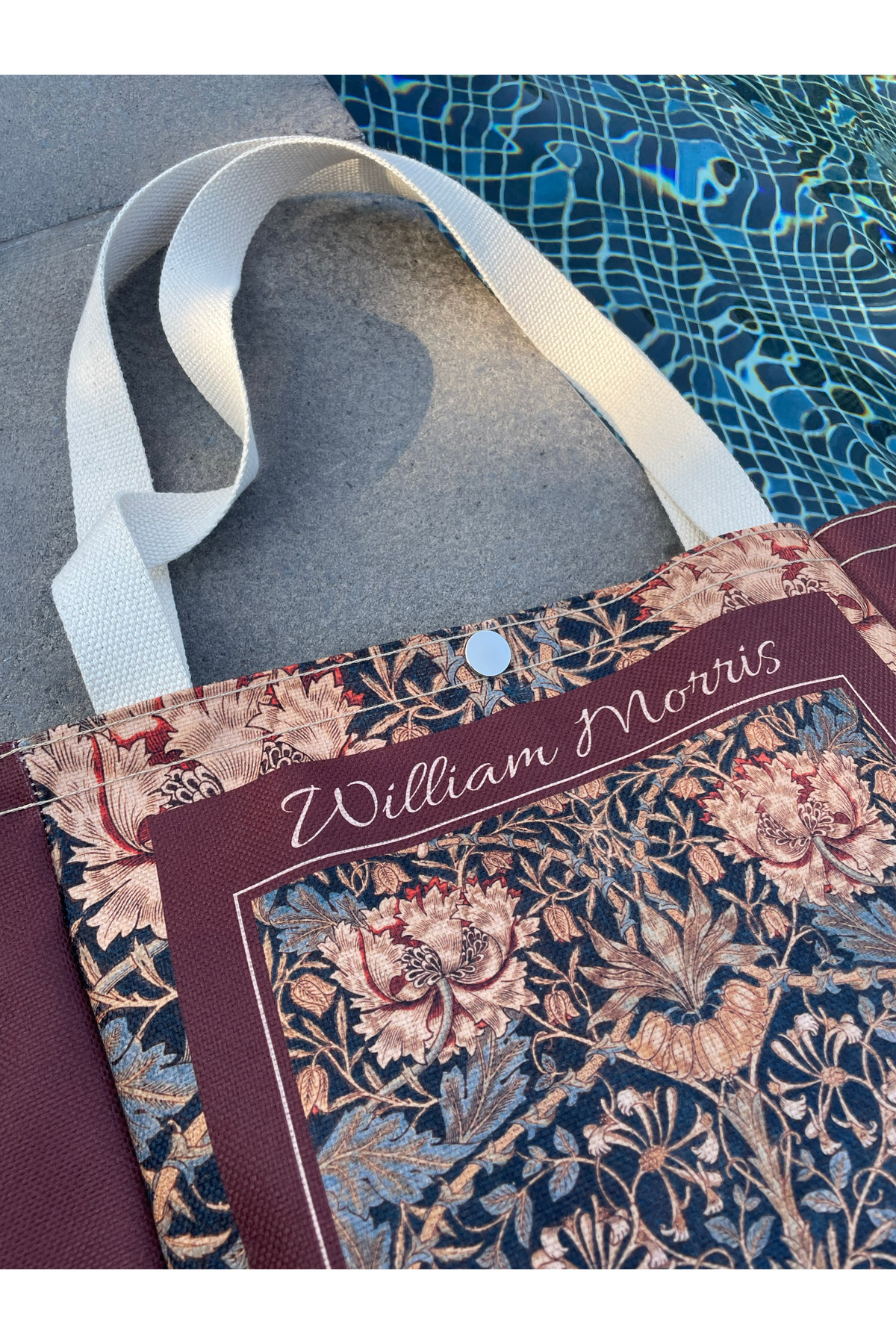 pamukcanta William Morris Kanvas Bez Çanta Yıkanabilir Metal Çıtçıtlı Cepli görsel 7