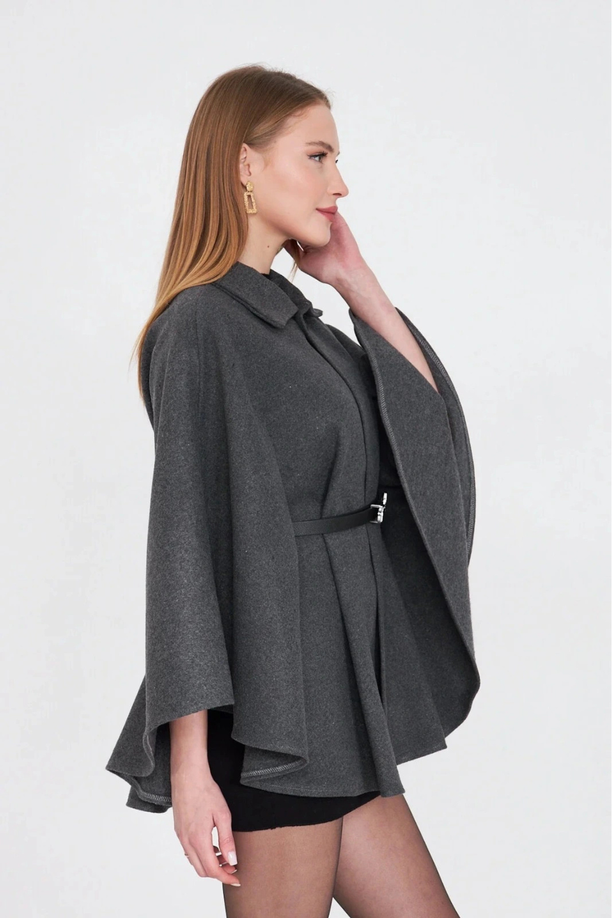 KAZAX  Kemerli kaşe panço antrasit pt - Görsel 5