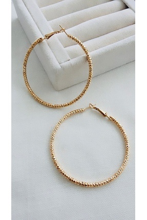 VNS Accessories Rodyum Kaplama Işıltılı Görünüm Gold Büyük Halka Küpe (6 CM)