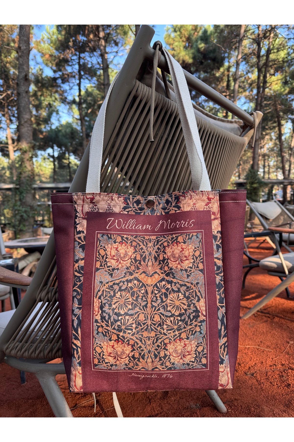 pamukcanta William Morris Kanvas Bez Çanta Yıkanabilir Metal Çıtçıtlı Cepli görsel 5