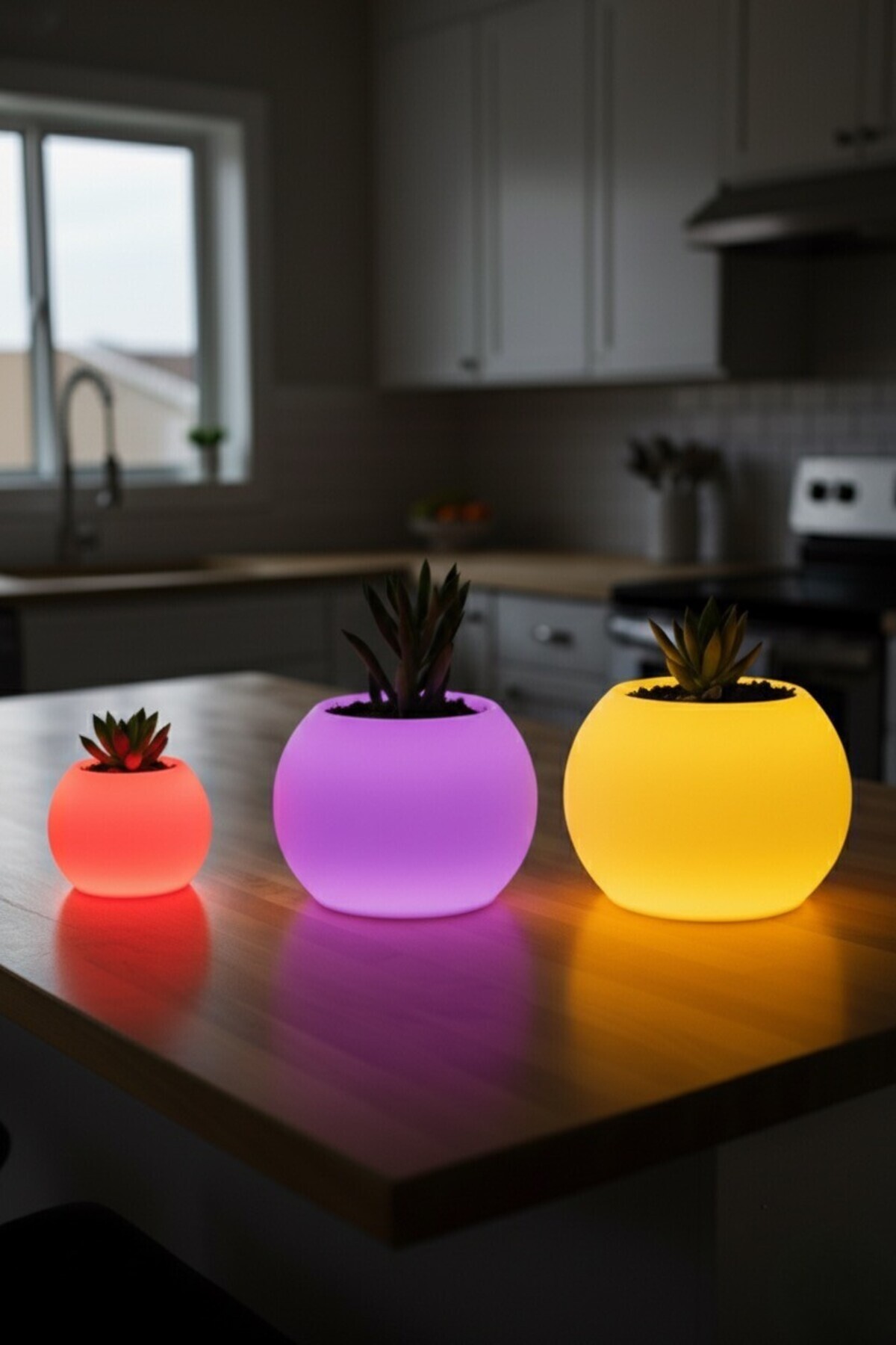 LOFONY Moon Şarjlı Dekoratif Masaüstü Işıklı Lamba Saksı (RGB-Çok