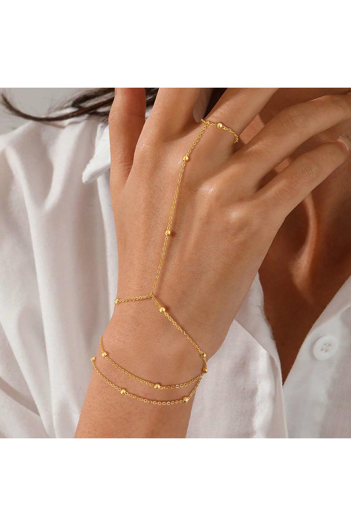 Choice SF348 Women's Minimalist Finger - Wrist Chain Gold Color Chain Link Ha...