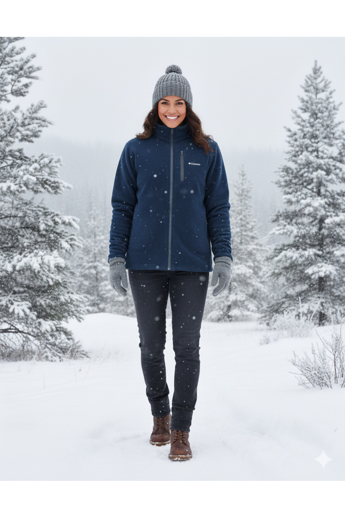 Lila Polar boydan fermuarlı cepli outdoor ceket