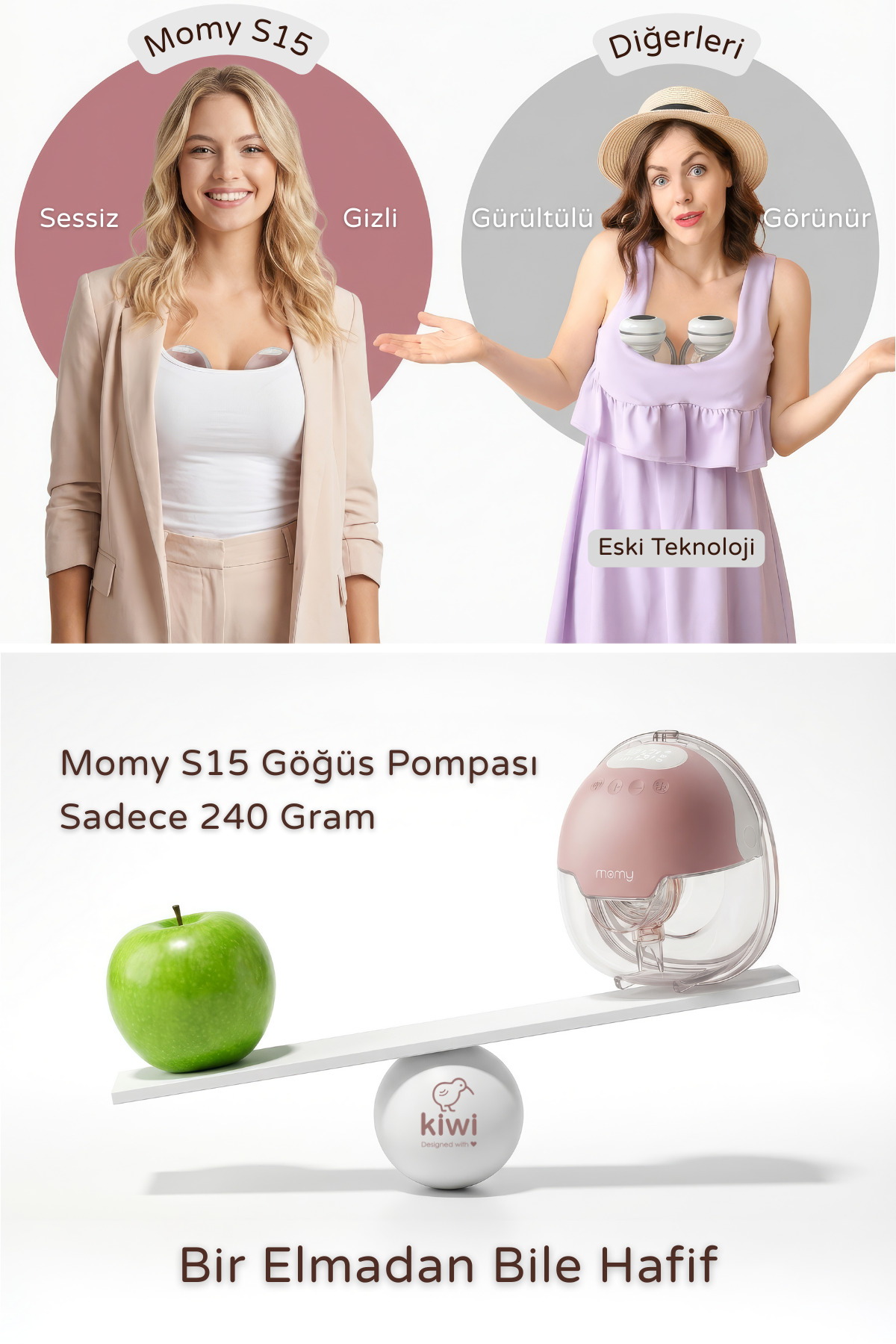 Kiwi Momy S15 Pro Süt Artıran Giyilebilir Göğüs Pompası, Ultra Sessiz - Gizli, 4 Mod 12 Seviye, LED Panel fotoğrafı 2 (önizleme)