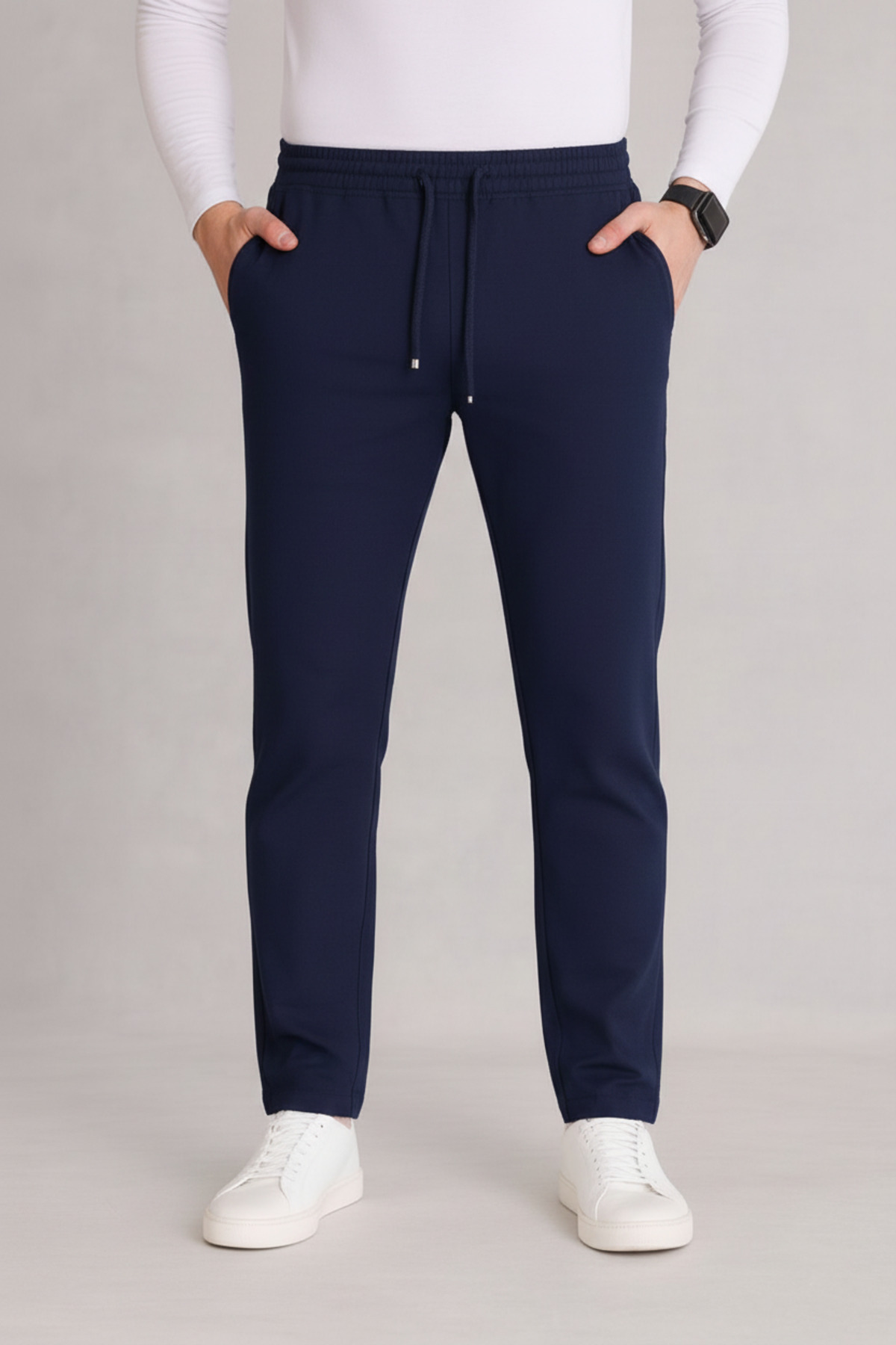 Erkek Lacivert Beli Lastikli Bağcıklı Duble Paça Jogger Pantolon — سرمه‌ای BRKJGR1 — تصویر 4 از 6