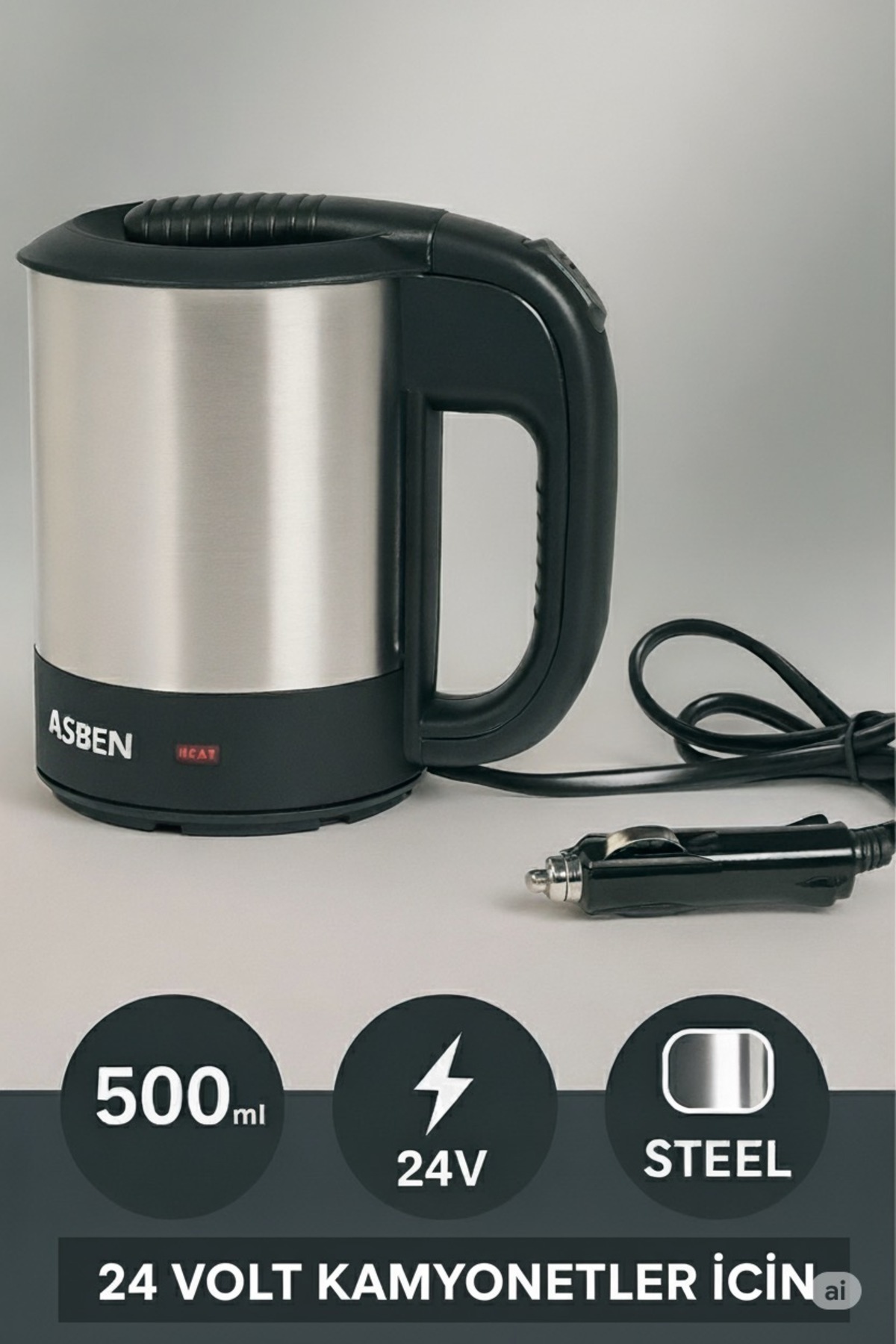 ozbience 24V Çelik Oto Su Isıtıcı, 0.5L Taşınabilir Kettle