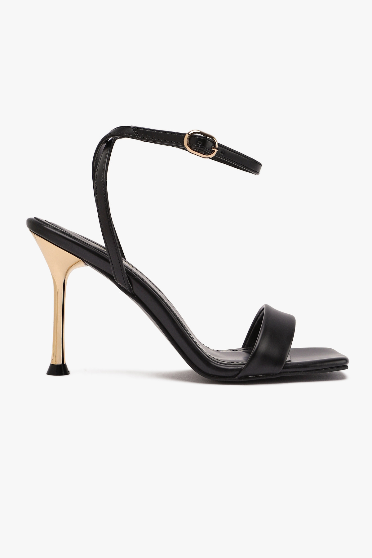 Fiore Black Ankle Tied Single Strap Thin Heel Shoes