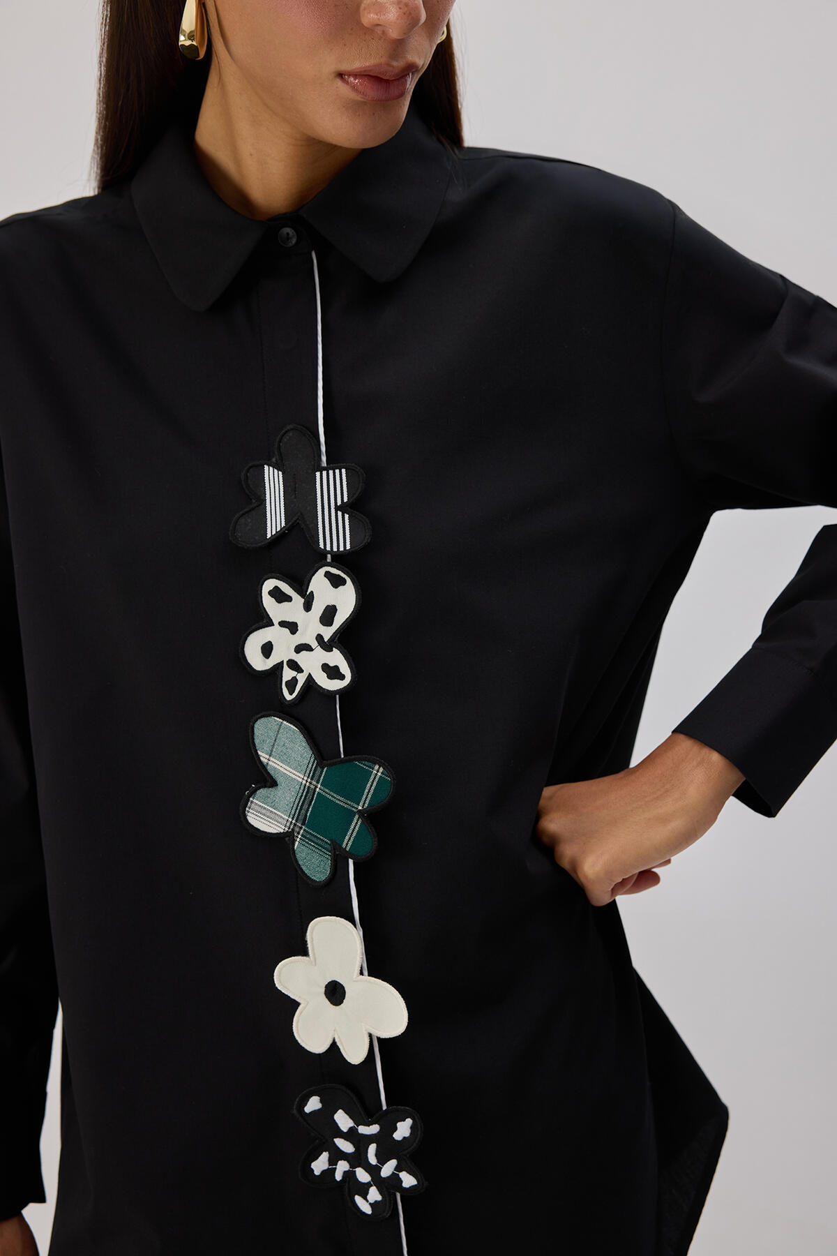 Touche Prive  ÇİÇEK APLİKELİ POPLİN GÖMLEK - Görsel 7