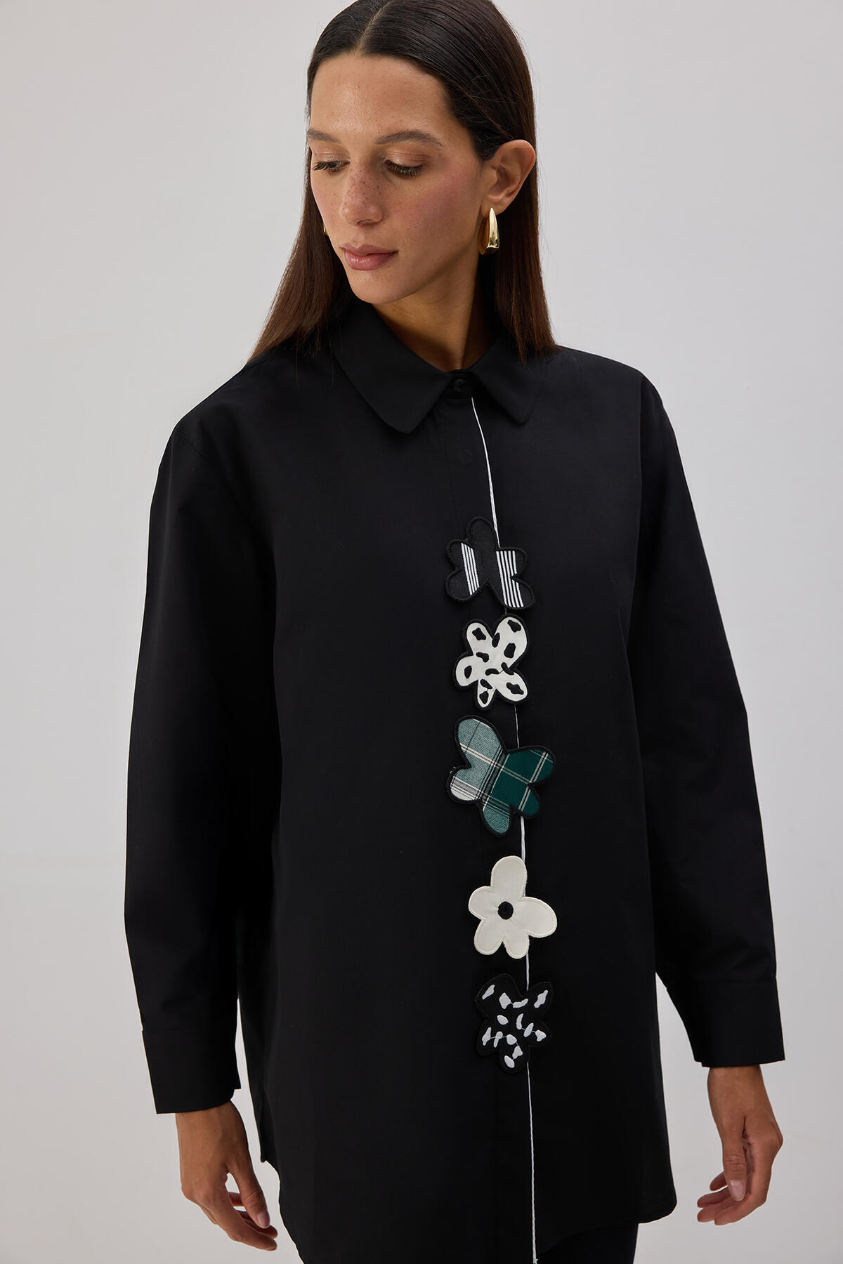 Touche Prive  ÇİÇEK APLİKELİ POPLİN GÖMLEK - Görsel 4