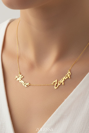 ZOLESSA Kadın Kişiye Özel 2 İsimli Kolye 14 Ayar Altın Kaplama Kararmaz Gümüş...