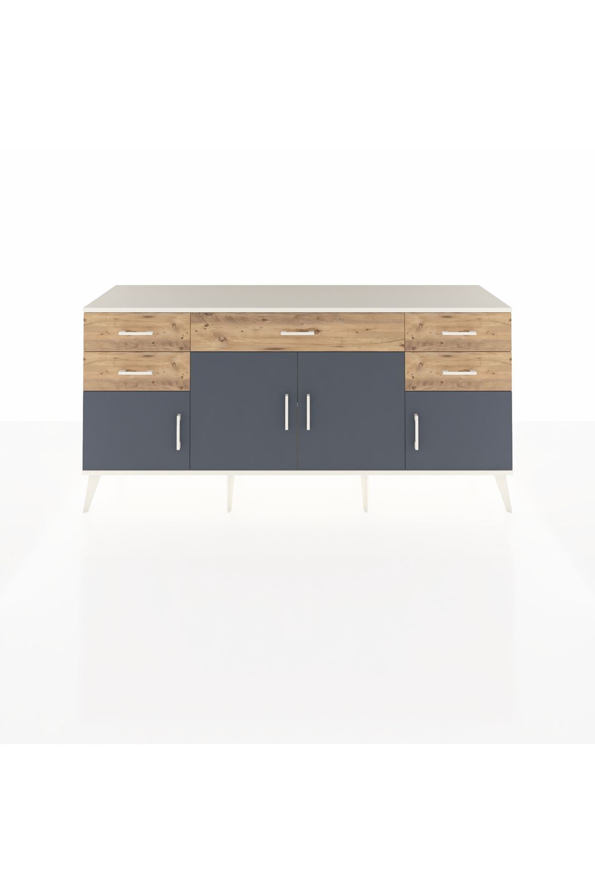 Hyperion Console Single Shelf 5 Drawer 4 Lid 176x44x83 Moonstone-Anthracite/Pine