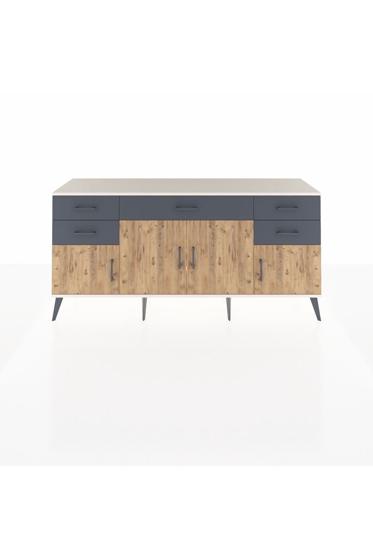 Hyperion Console Single Shelf 5 Drawer 4 Lid 176x44x83 Moonstone-Pine/Anthracite