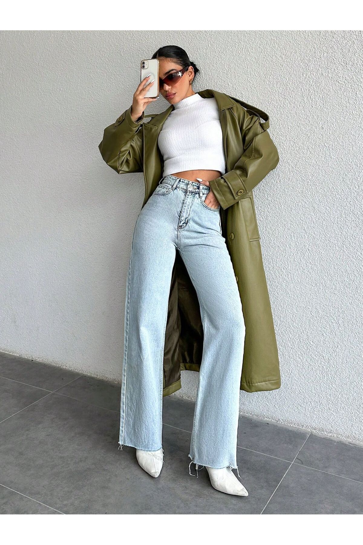 KENE JEANS Paça Kesik Yüksek Bel Buz Kar Boru Paça Kot Pantolon