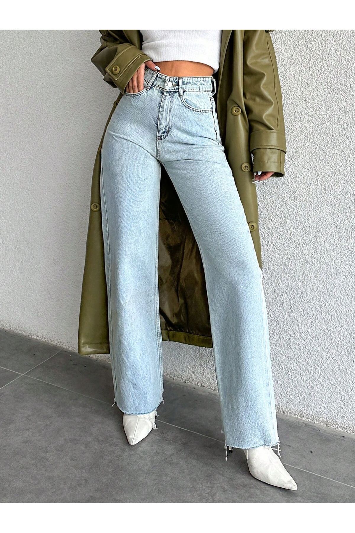 KENE JEANS Paça Kesik Yüksek Bel Buz Kar Boru Paça Kot Pantolon görsel 4