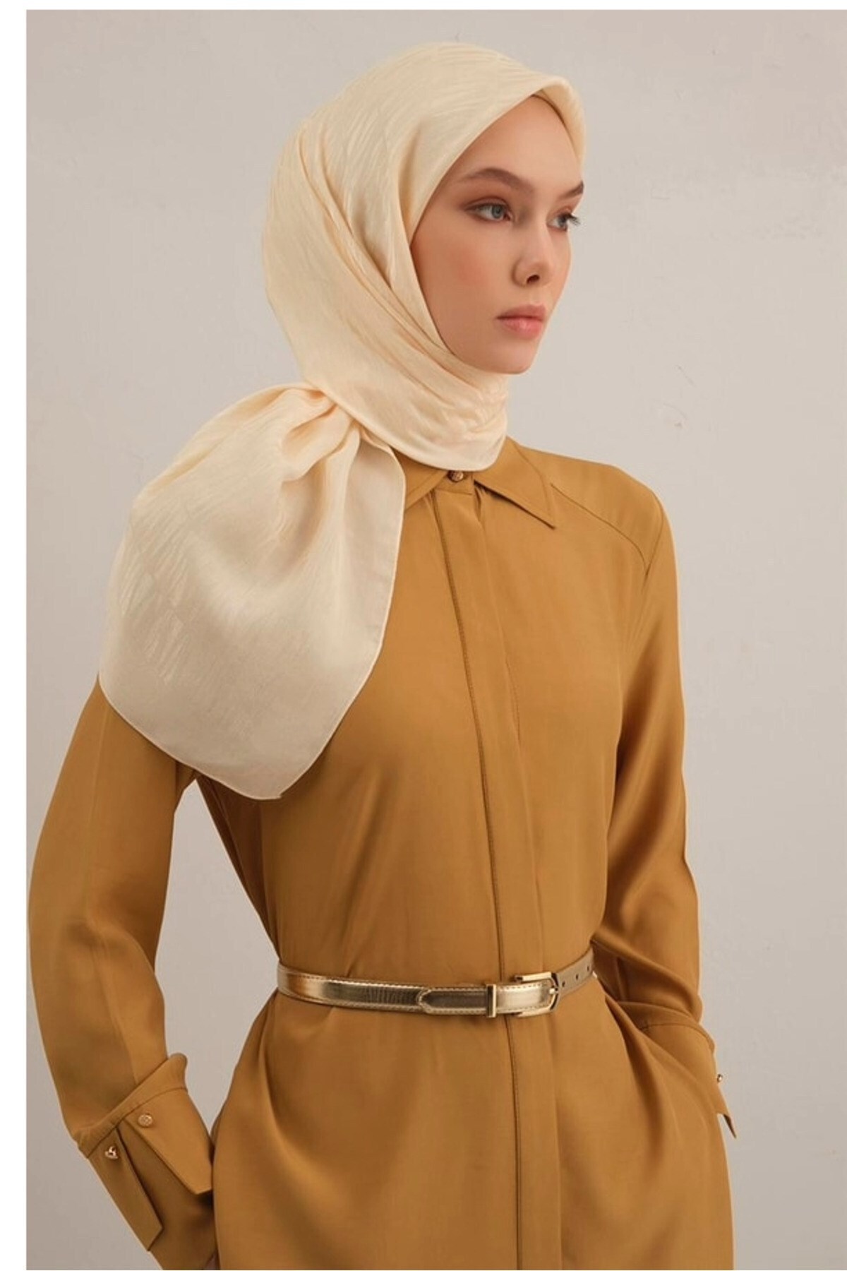 Şık Modern Çok Renkli Desenli Eşarp Krem Eşarp