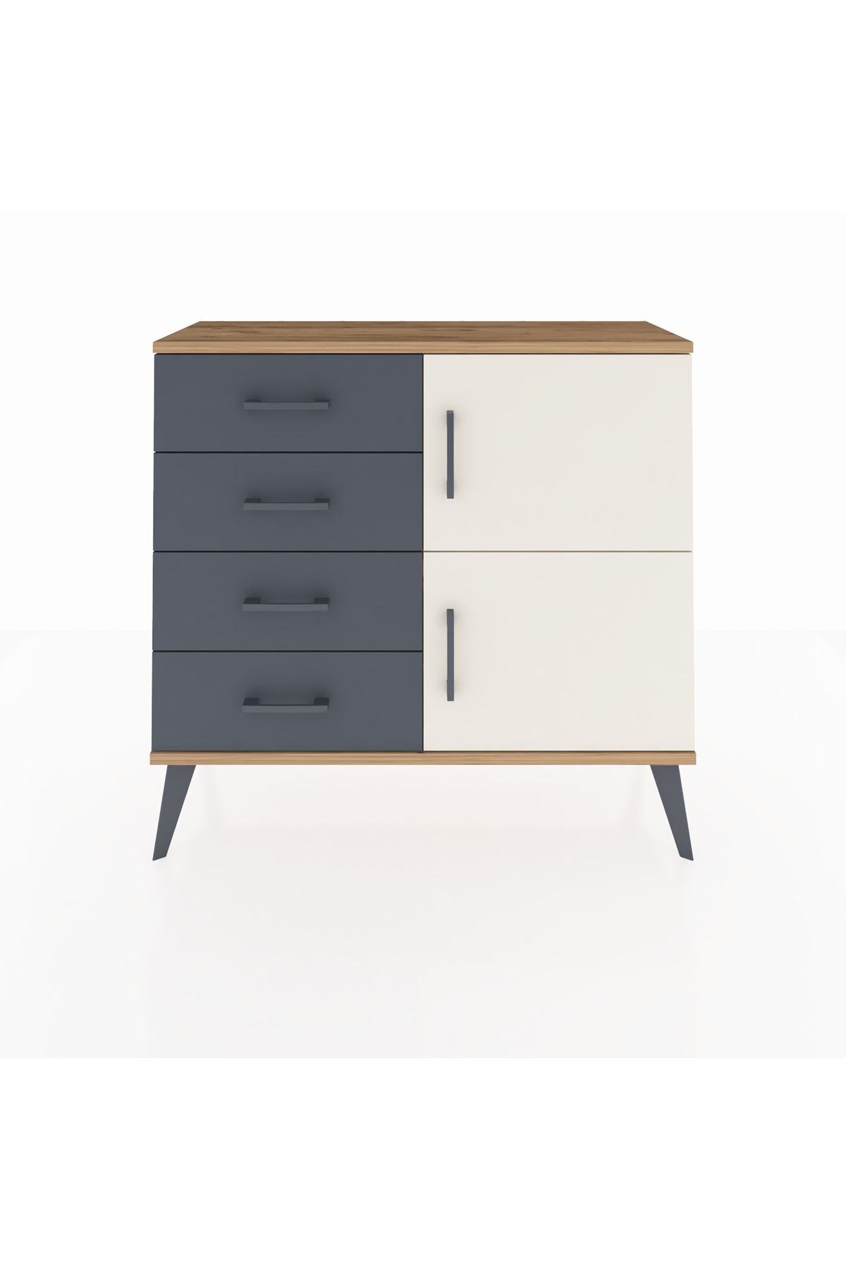 Arges Dresser Single Shelf 4 Drawers 2 Lids 88x30x80 Pine-Moonstone/Anthracite