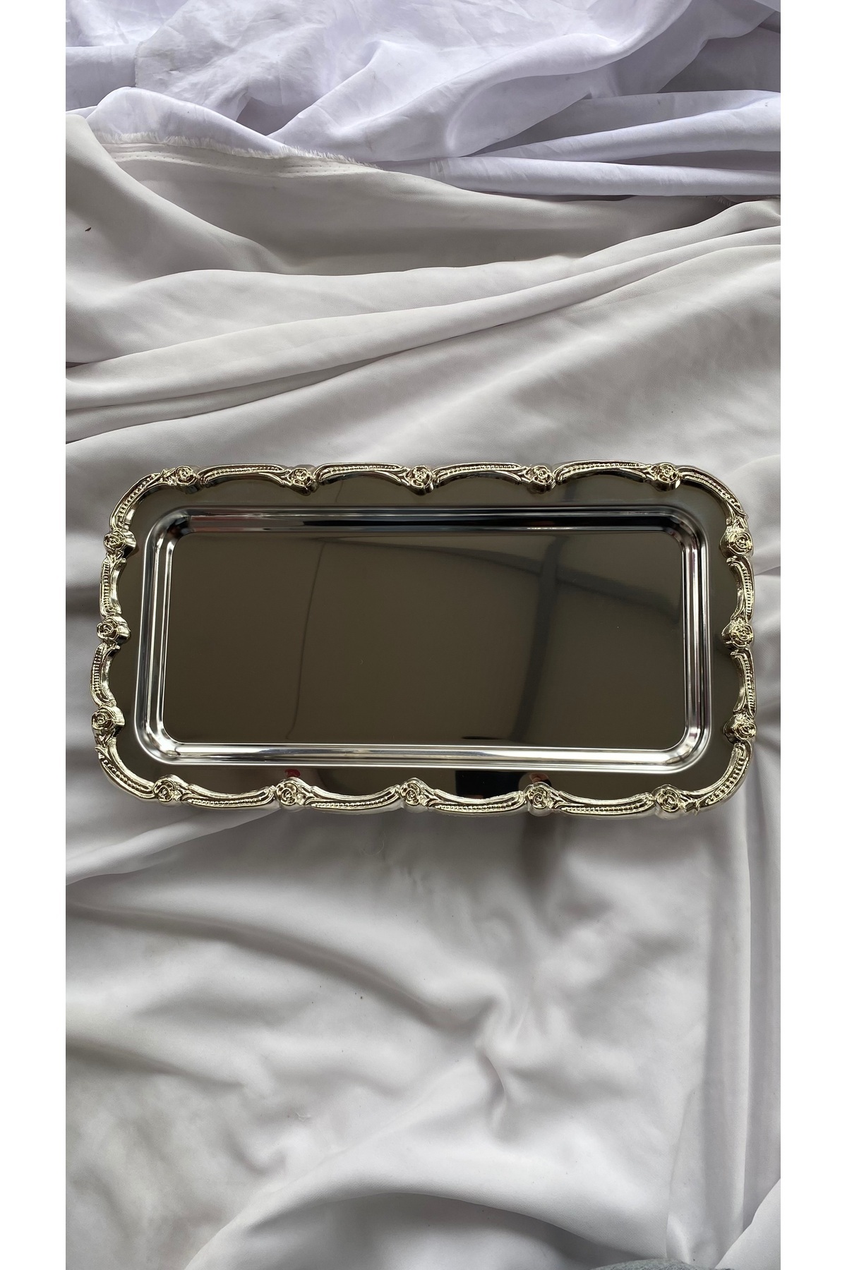 Z&B FLOWERS Ayaklı Gümüş Renkli Nilan Tepsisi Söz Tepsisi Kahve sunumluk tepsi