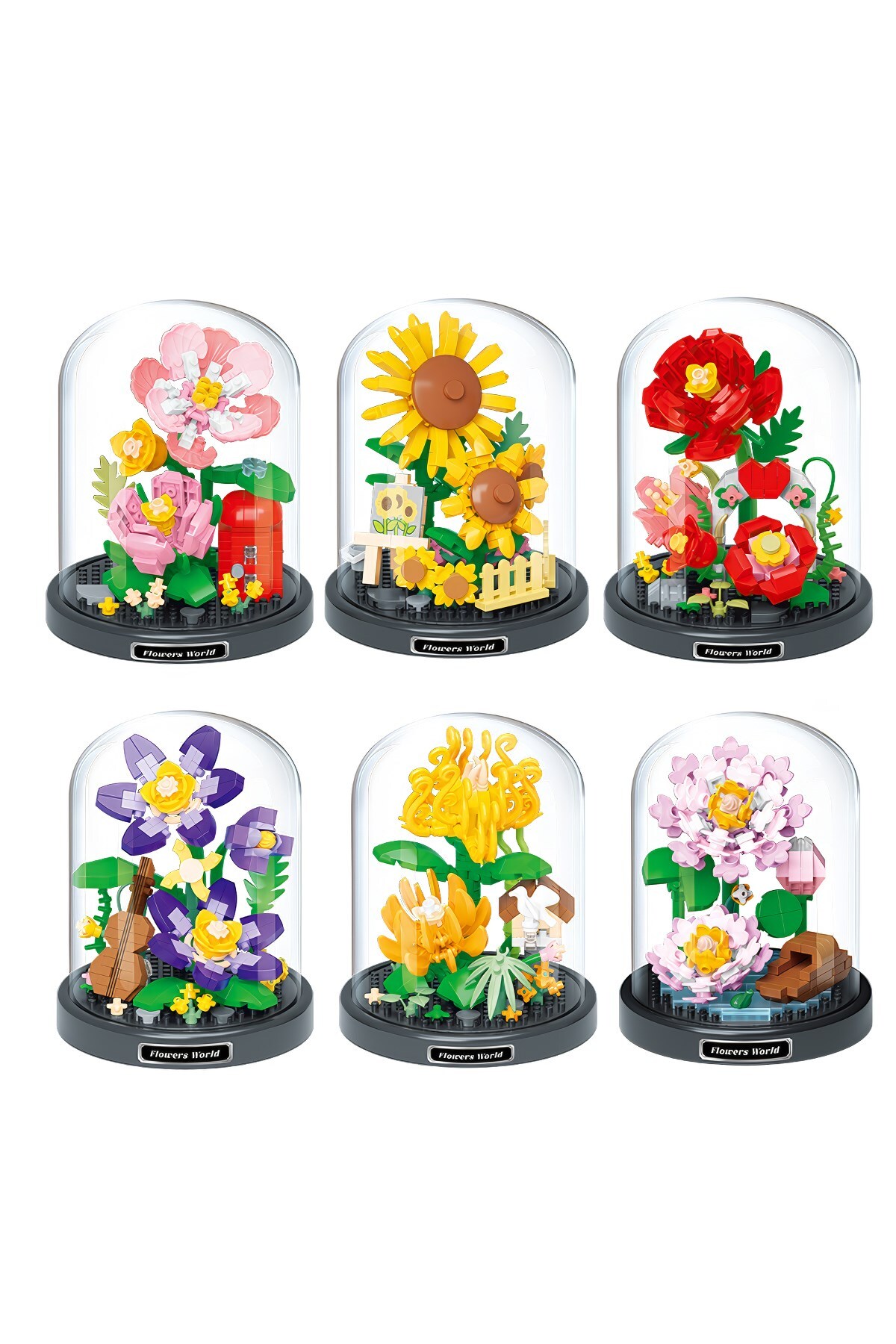 ست بلوکهای ساختمانی مجموعه گل ریز شیشهای ۶ تکه – ۱۲۱۴ قطعه