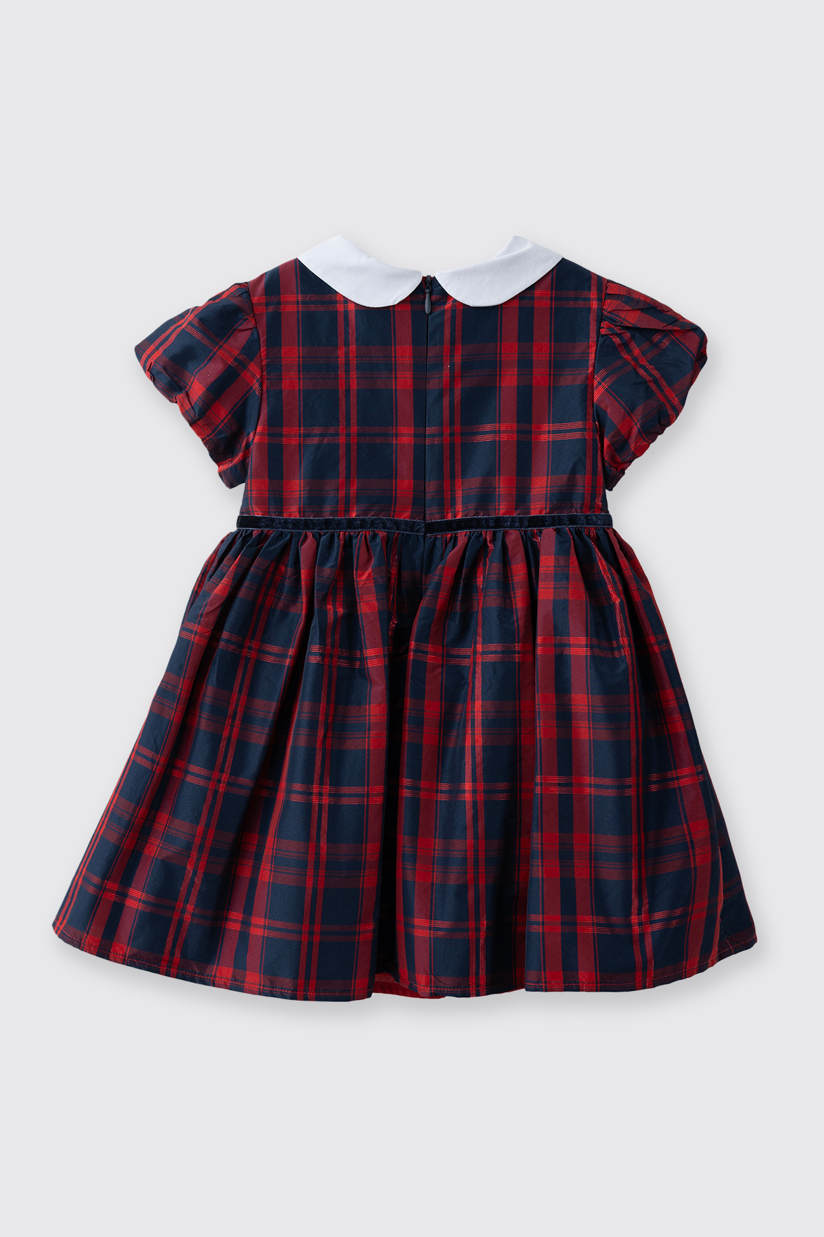 Panço Kız Bebek Bebe Yaka Fiyonk Detaylı Kısa Kollu Ekoseli Lacivert Parti Elbisesi fotoğrafı 3 (önizleme)