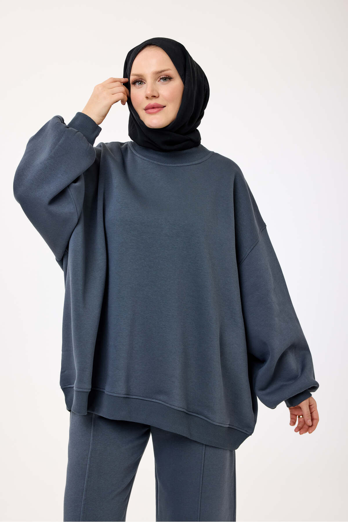My City 5334 - 3 İplik Şardonlu Salaş Basic Kadın Sweatshirt görsel 2