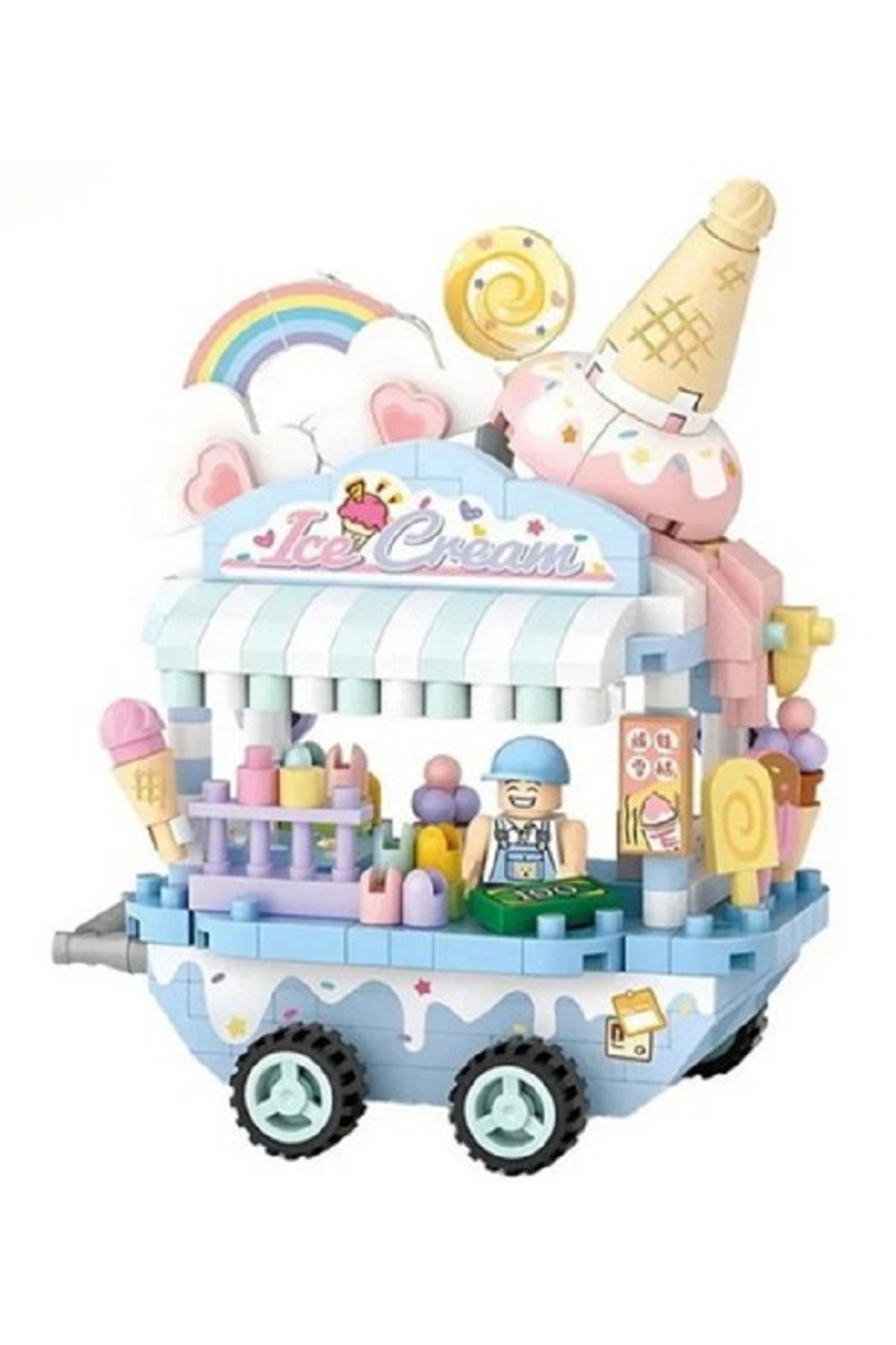 مجموعه کانتر: چرخ‌دستی بستنی | ۳۰۰ قطعه میکروبلاک | بالای ۱۴ سال | ماکت استند